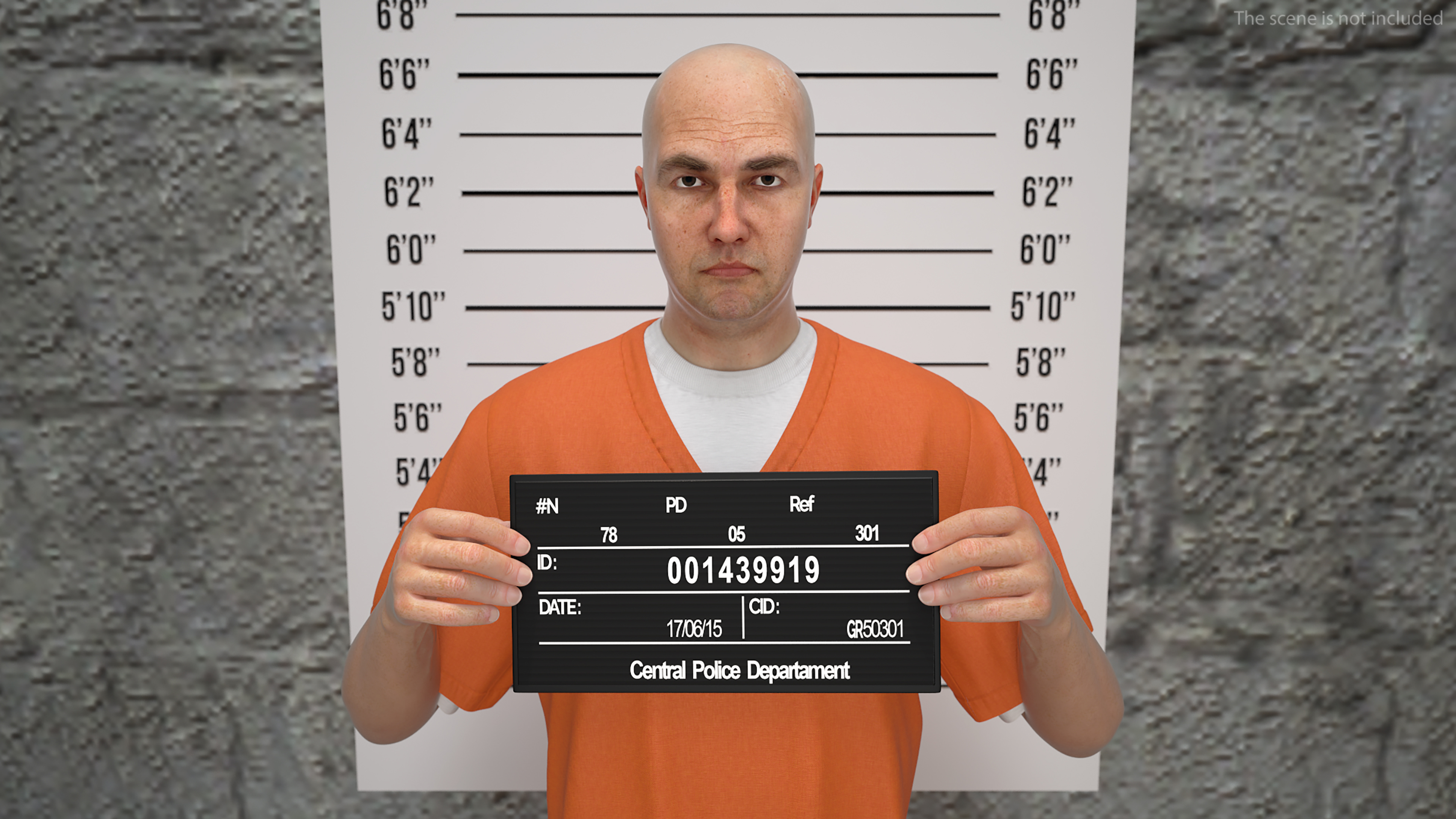 3D Male Prisoner with Mugshot Sign