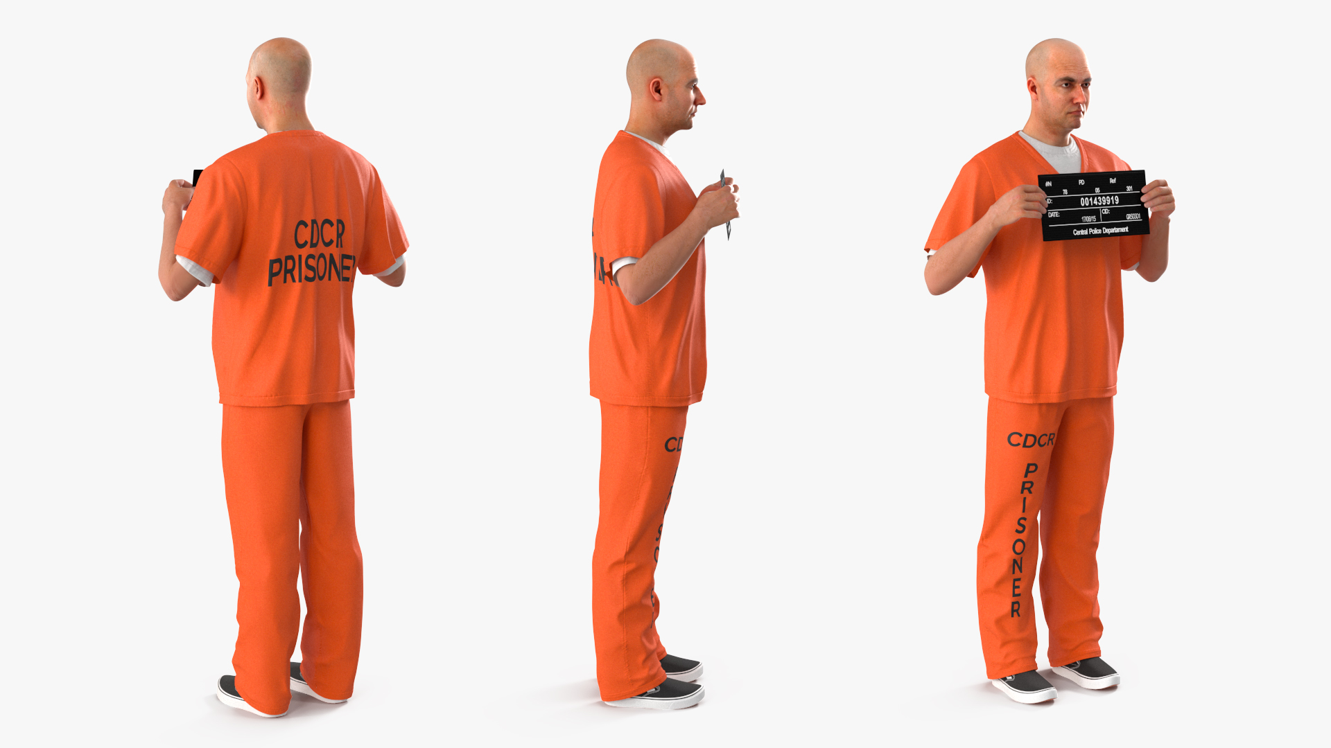 3D Male Prisoner with Mugshot Sign