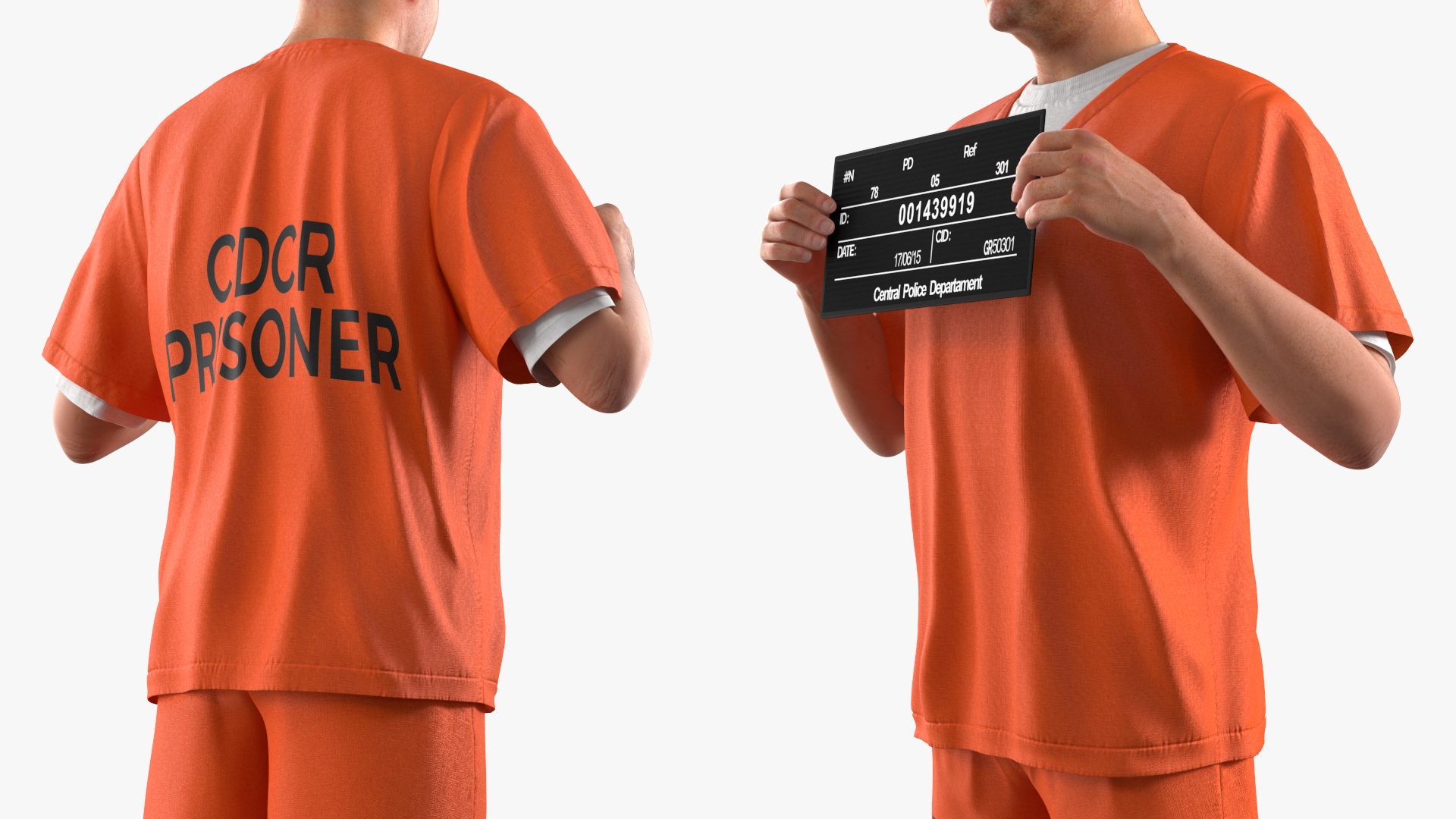 3D Male Prisoner with Mugshot Sign