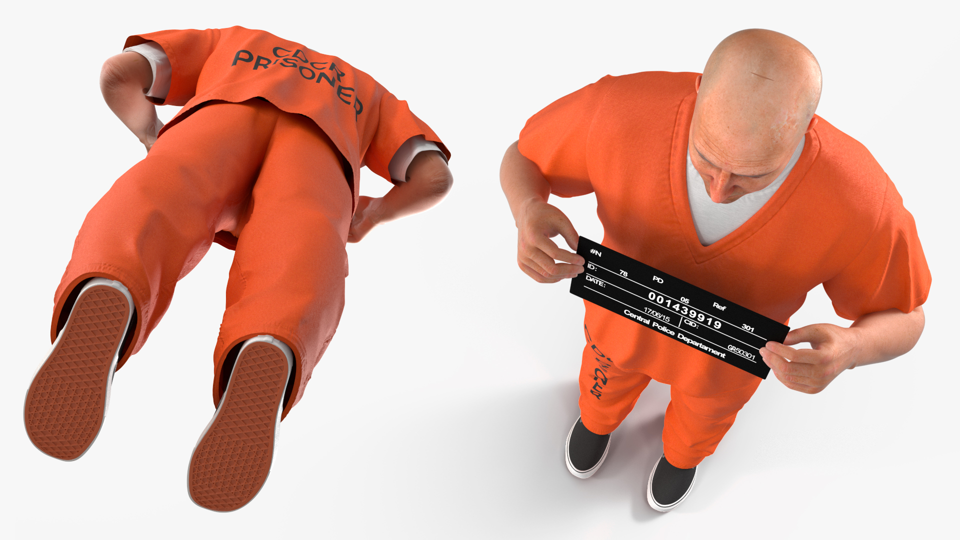 3D Male Prisoner with Mugshot Sign