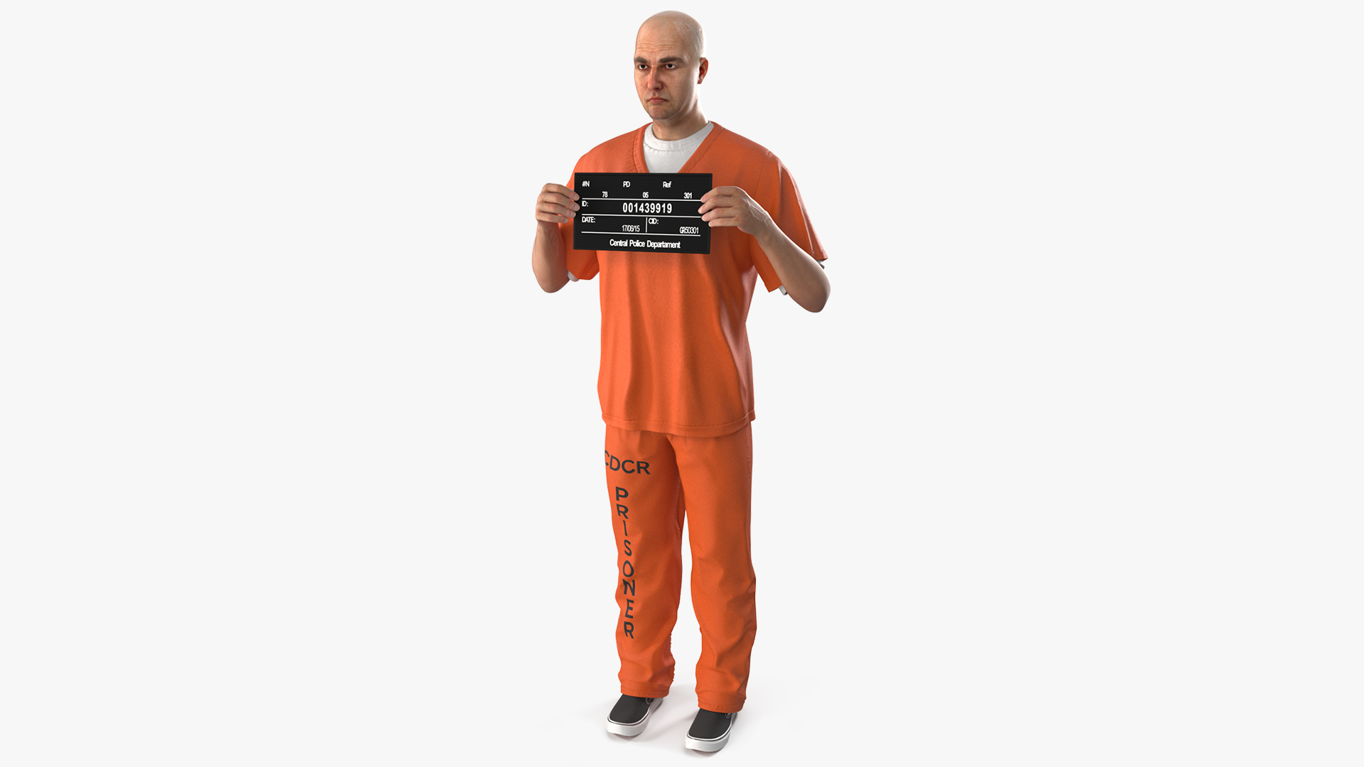 3D Male Prisoner with Mugshot Sign