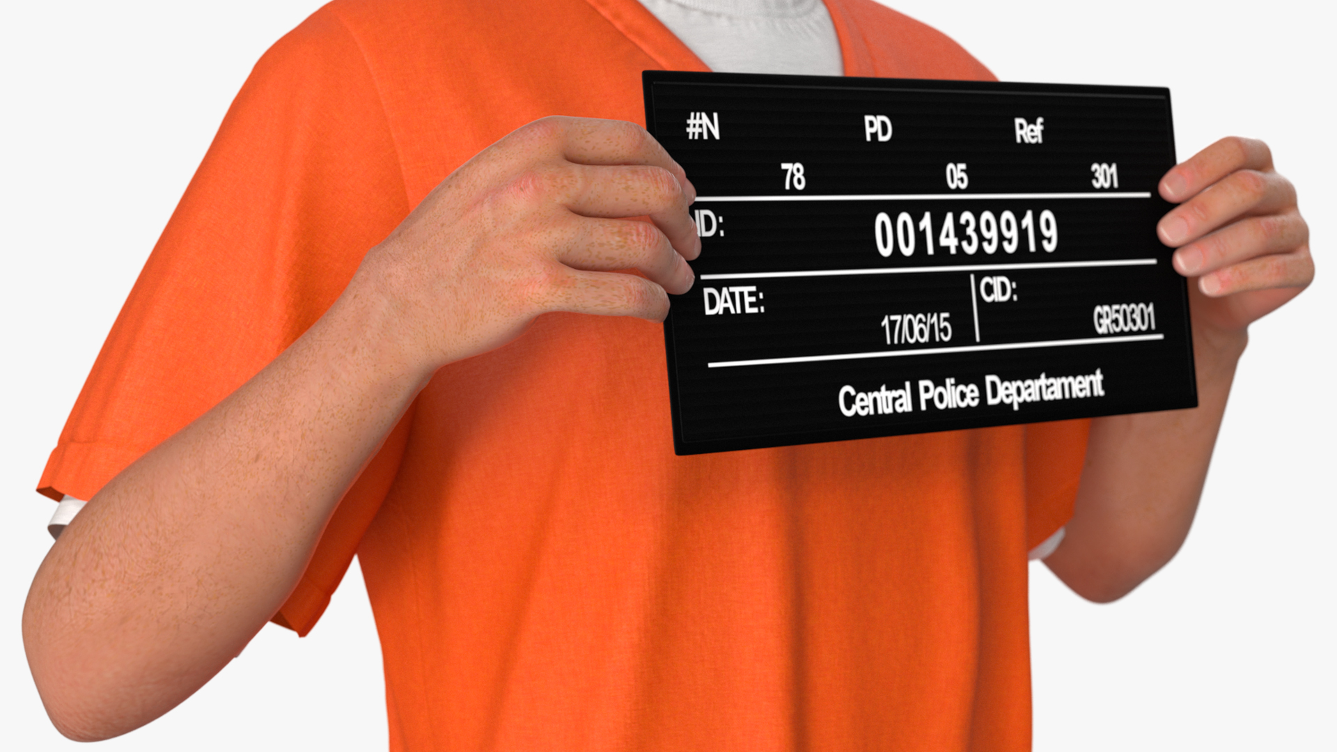 3D Male Prisoner with Mugshot Sign