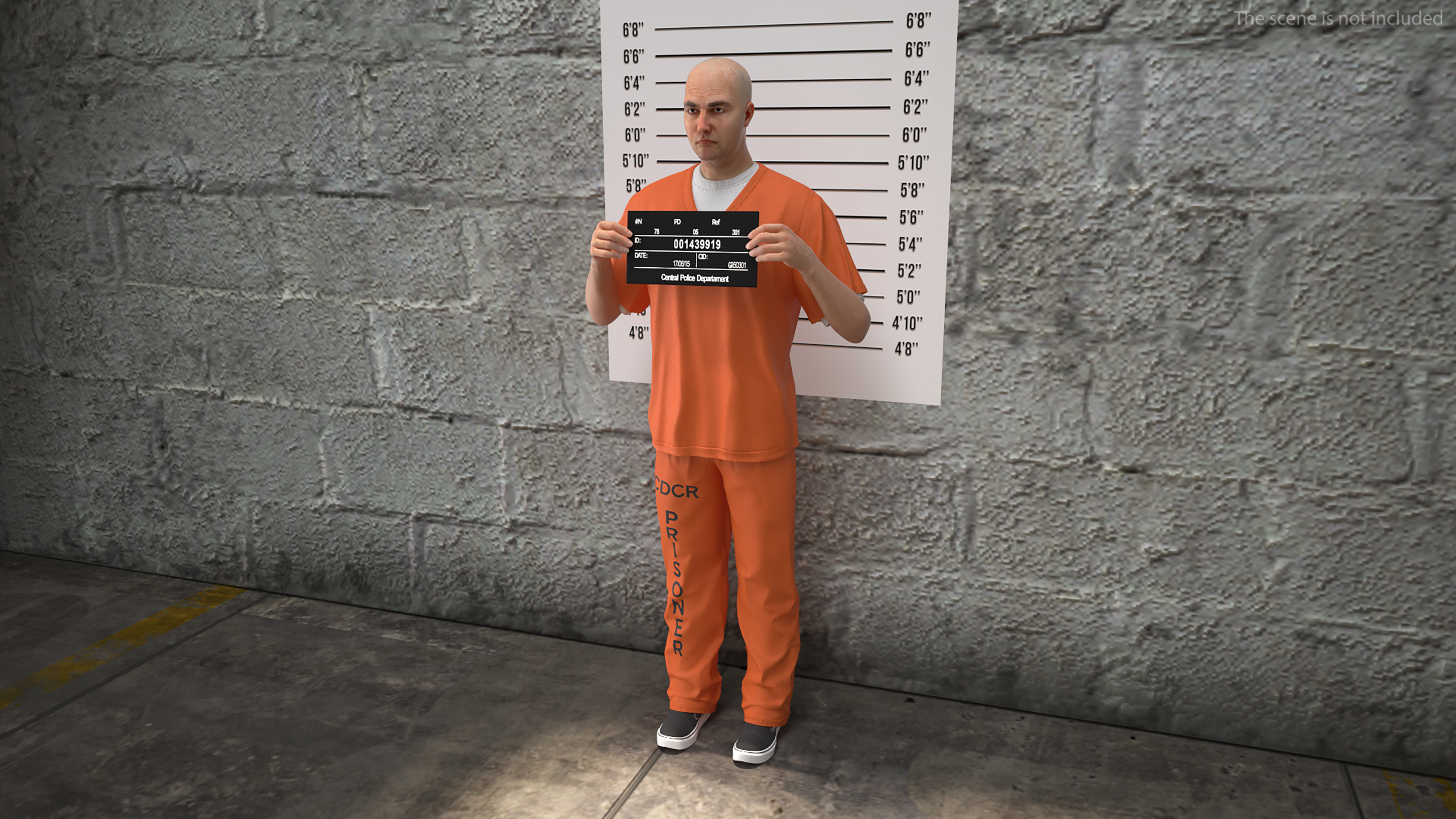 3D Male Prisoner with Mugshot Sign