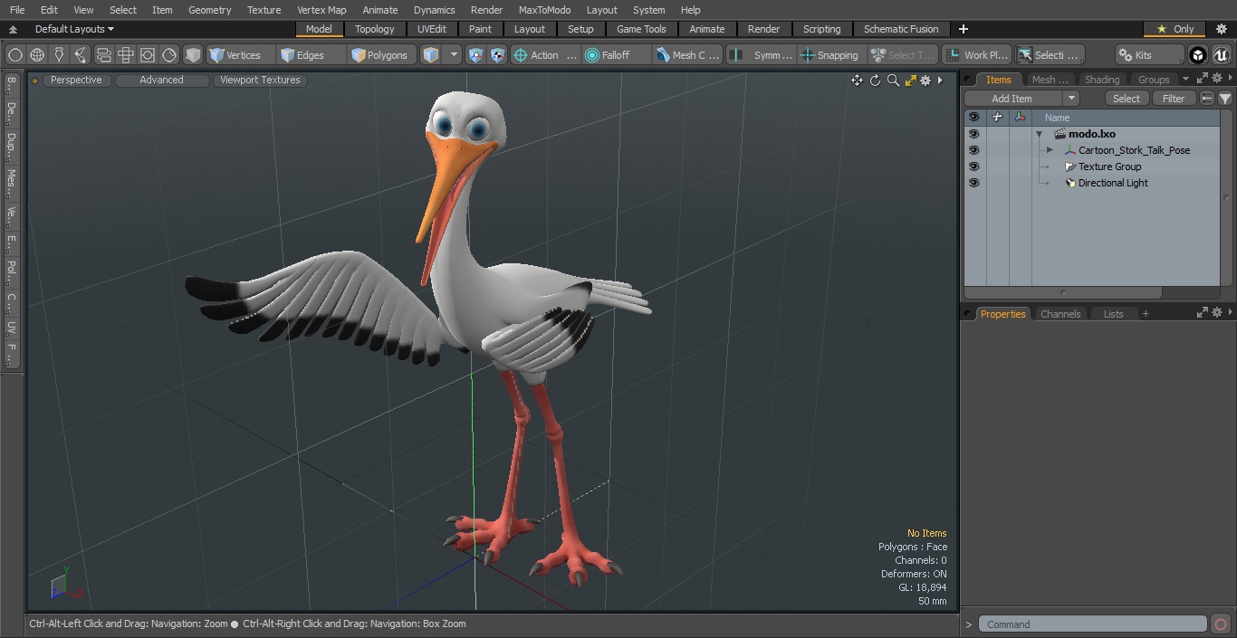 3D Cartoon Stork Talk Pose model