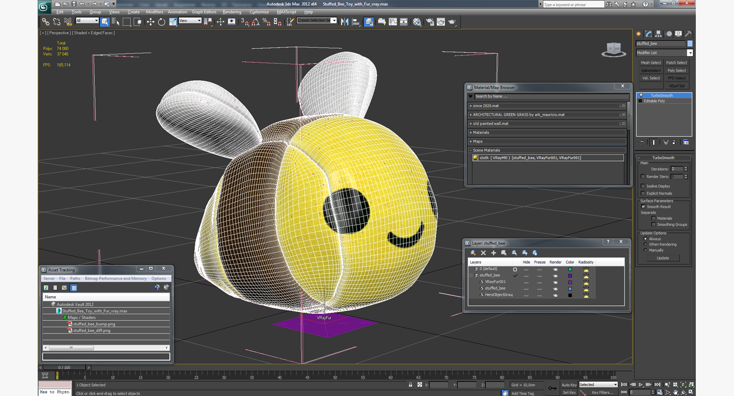 Stuffed Bee Toy with Fur 3D model