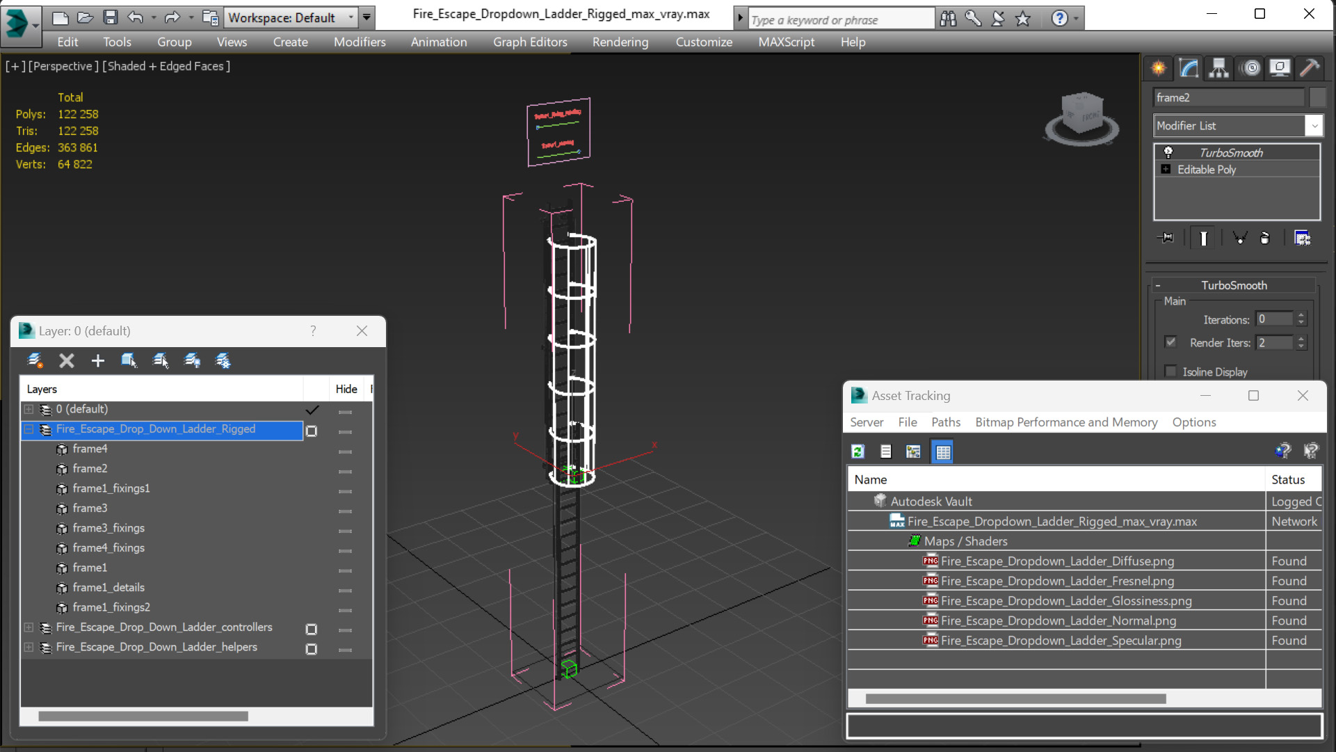 Fire Escape Dropdown Ladder Rigged 3D model