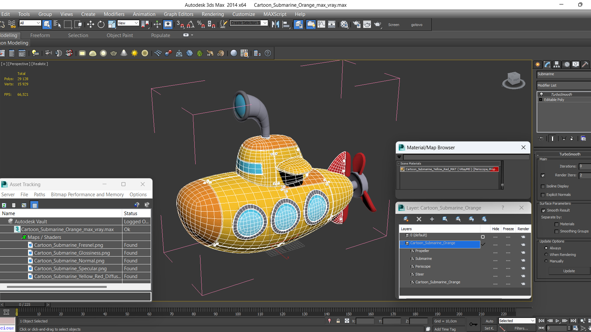 Cartoon Submarine Orange 3D model