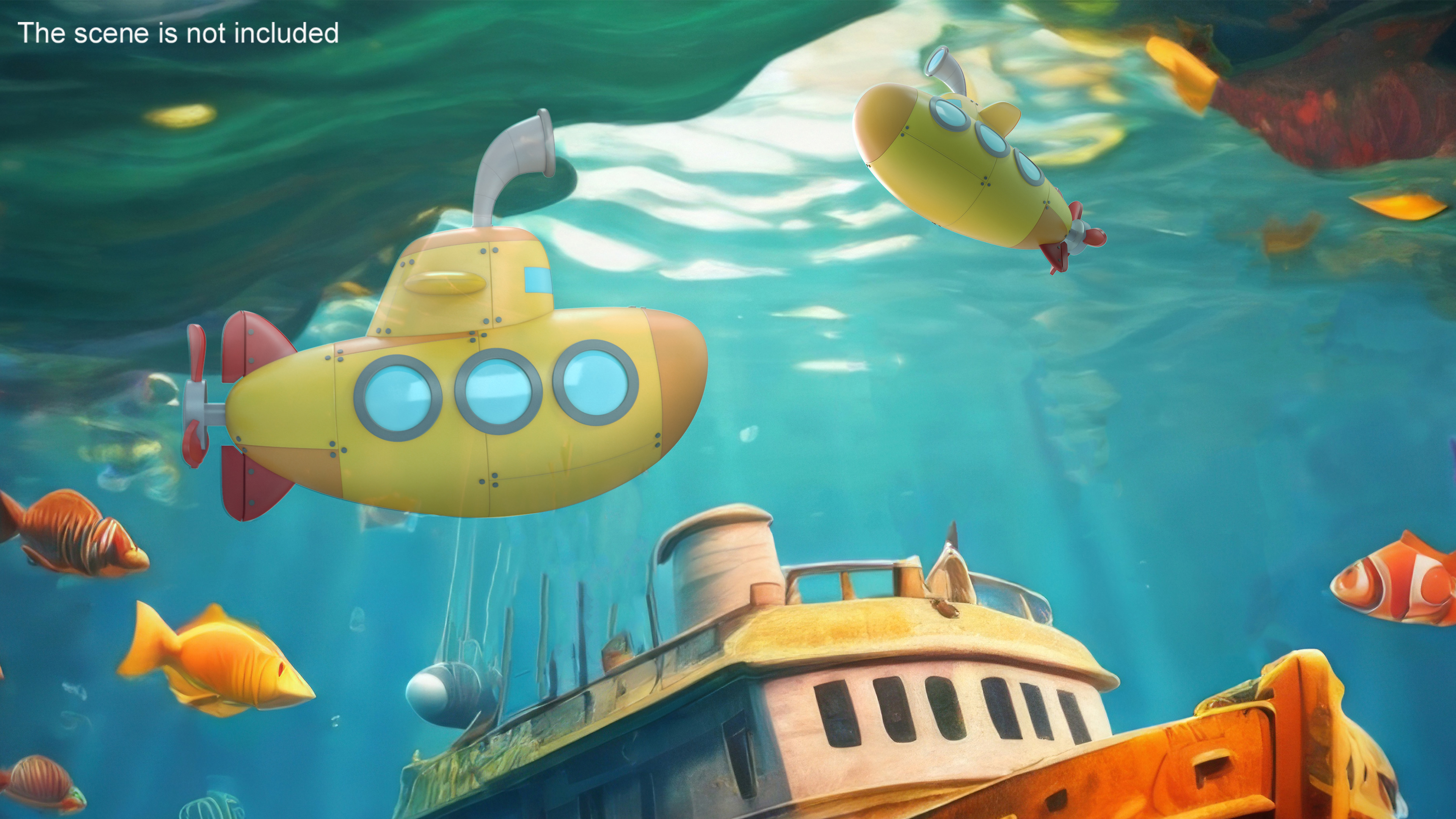 Cartoon Submarine Orange 3D model