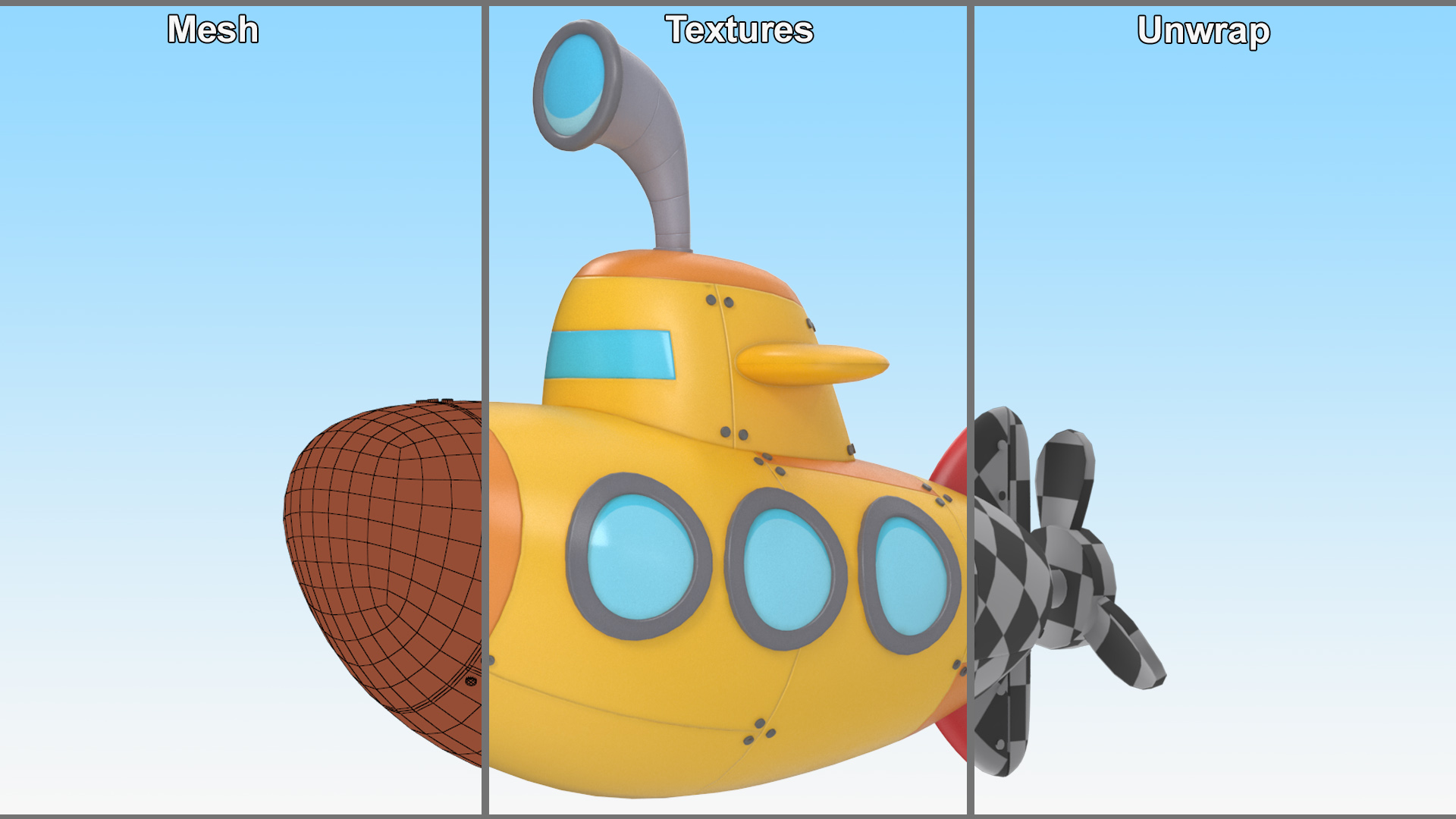 Cartoon Submarine Orange 3D model