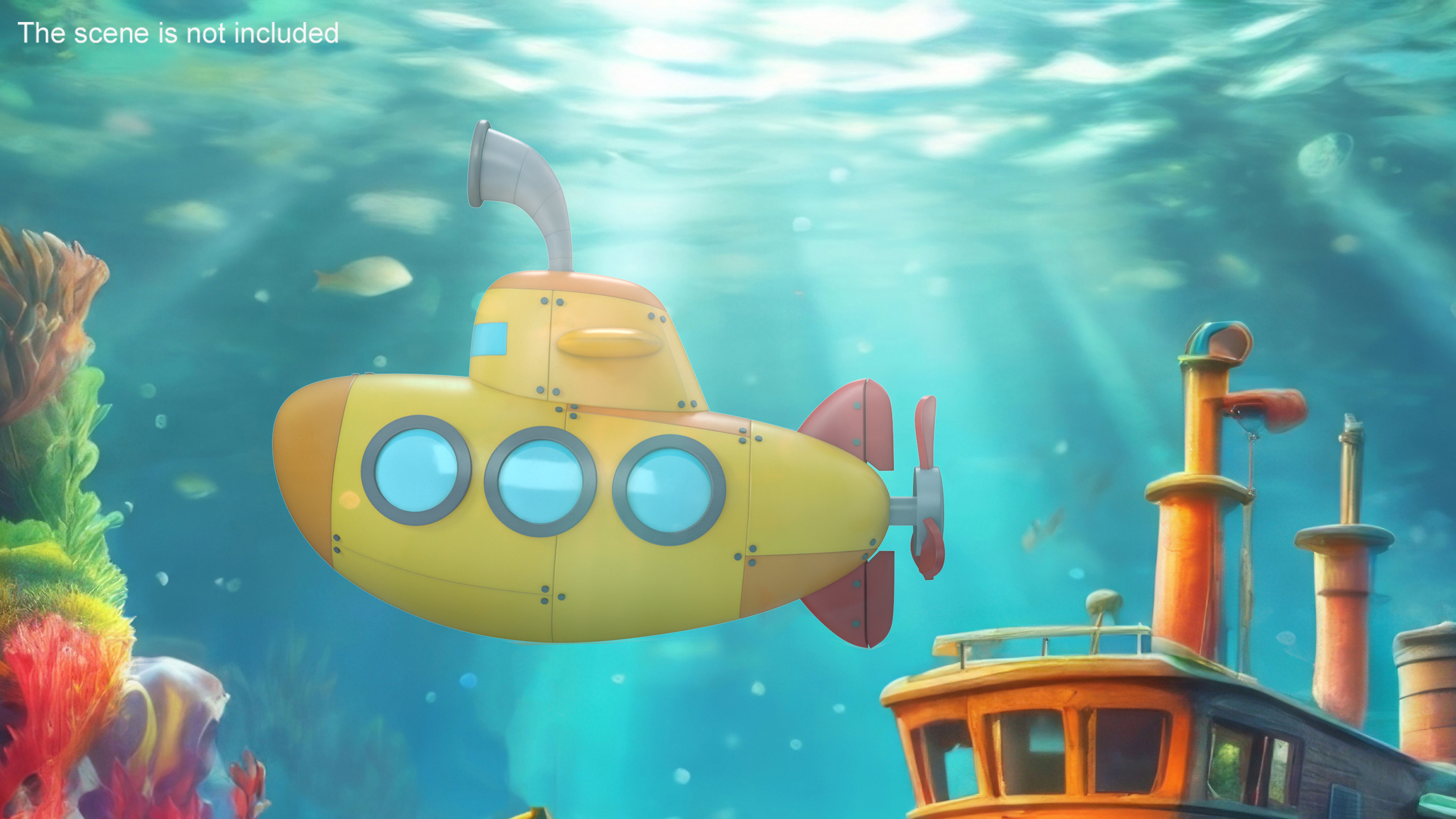 Cartoon Submarine Orange 3D model