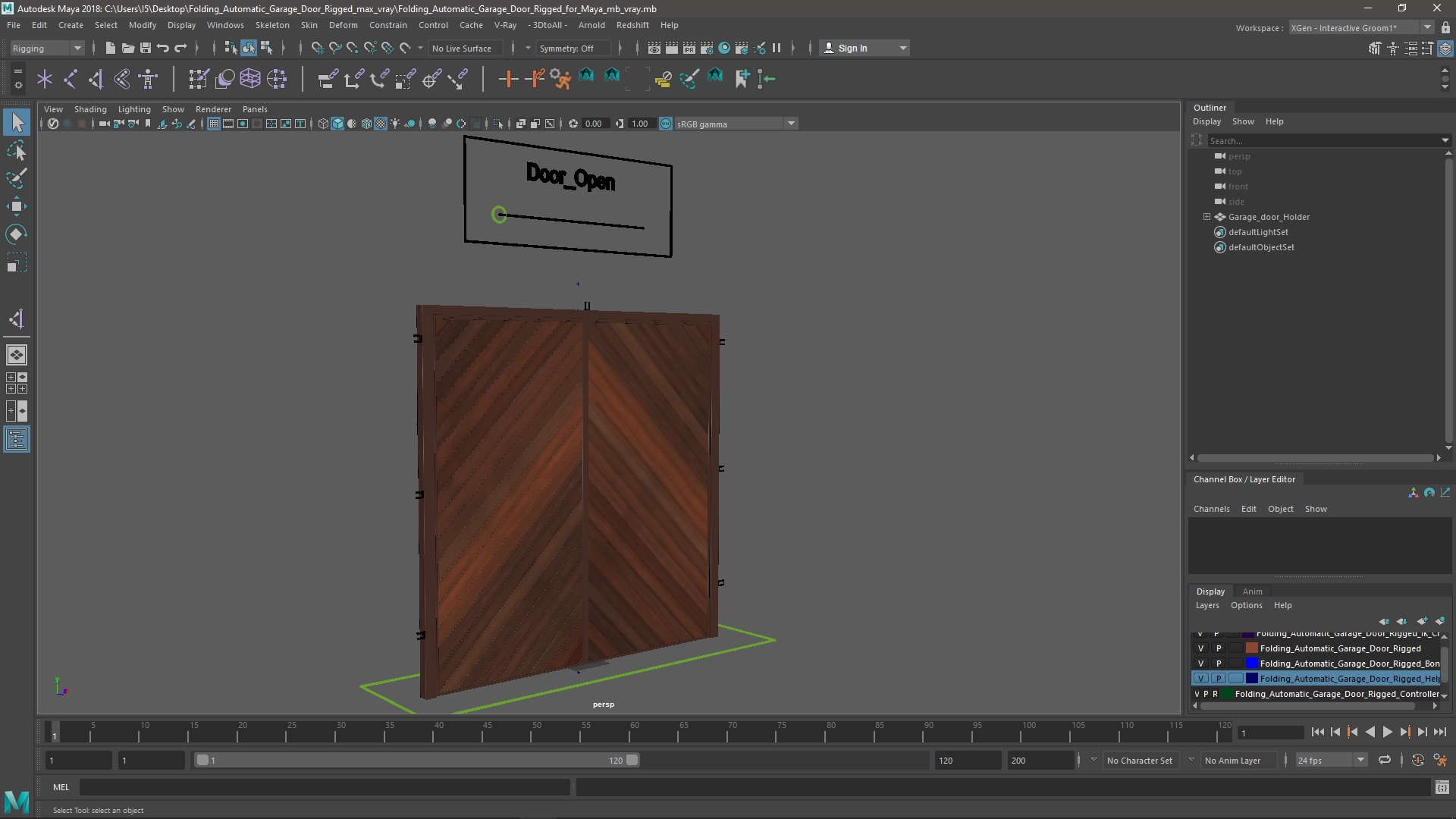 3D model Folding Automatic Garage Door Rigged for Maya