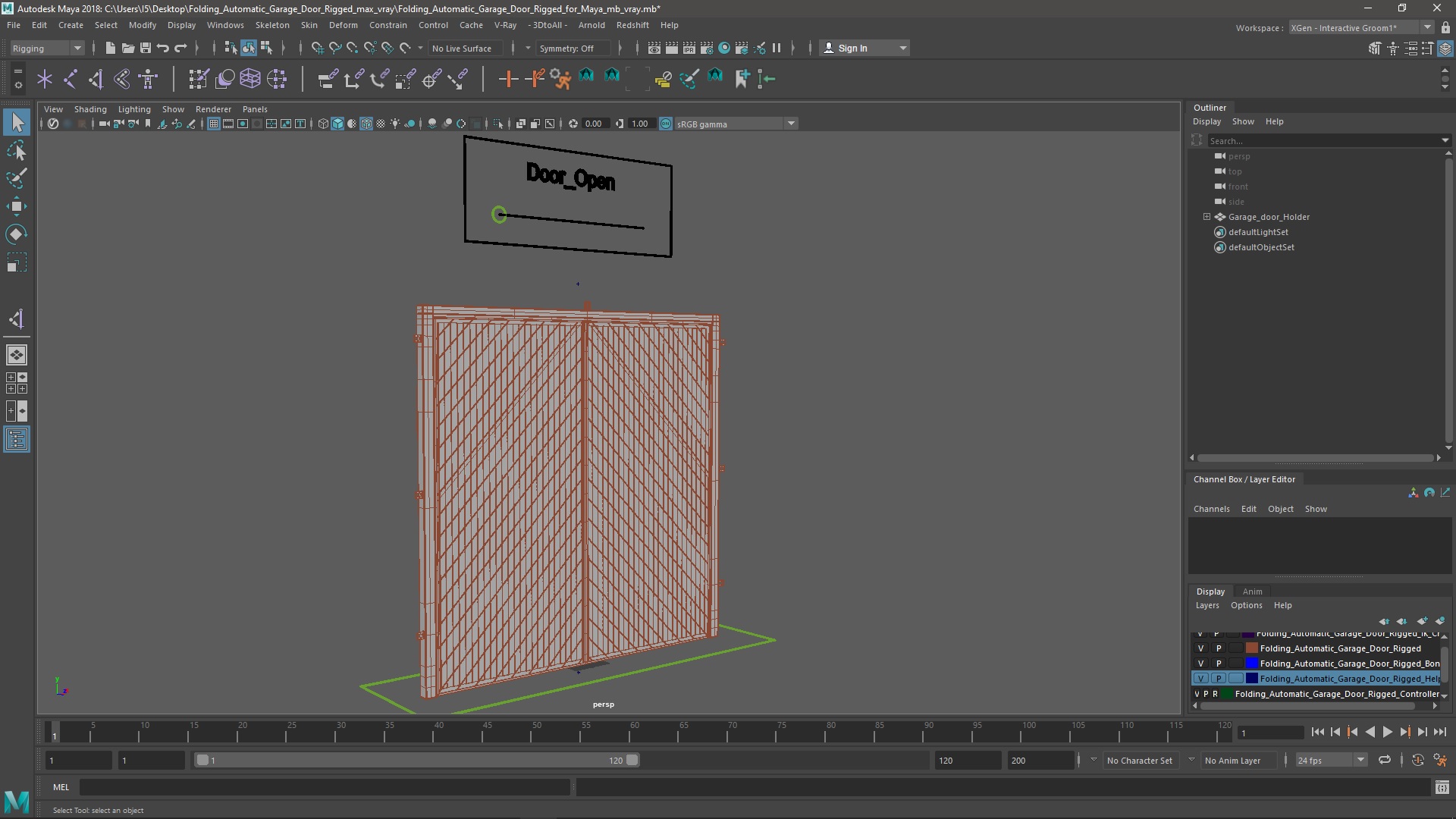 3D model Folding Automatic Garage Door Rigged for Maya