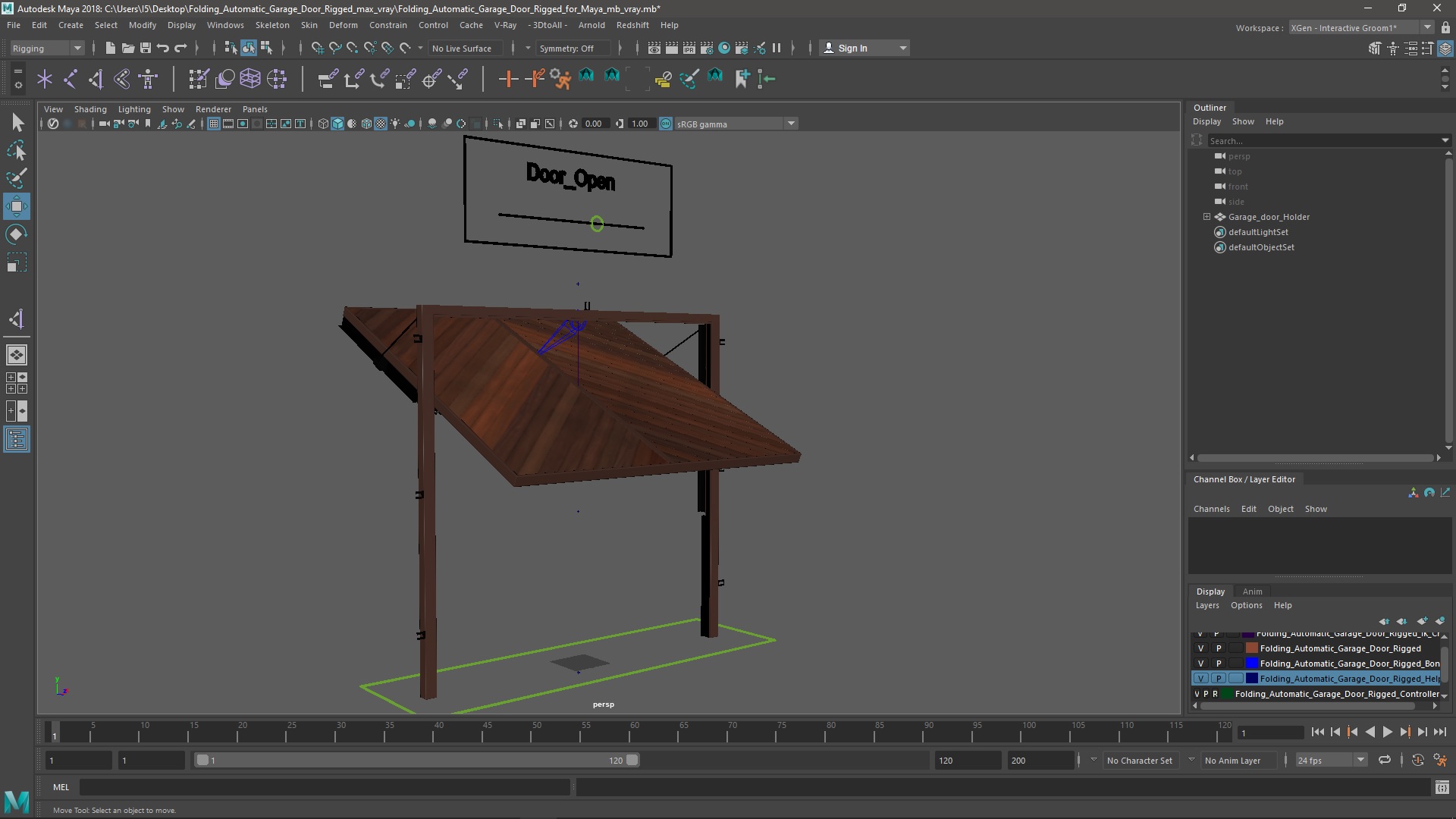 3D model Folding Automatic Garage Door Rigged for Maya