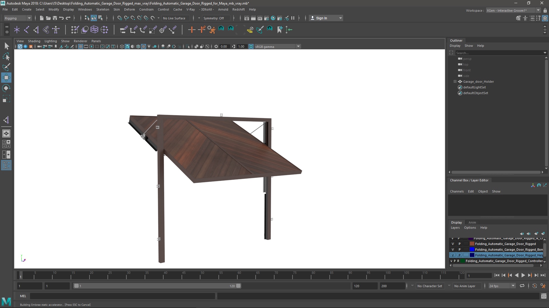 3D model Folding Automatic Garage Door Rigged for Maya