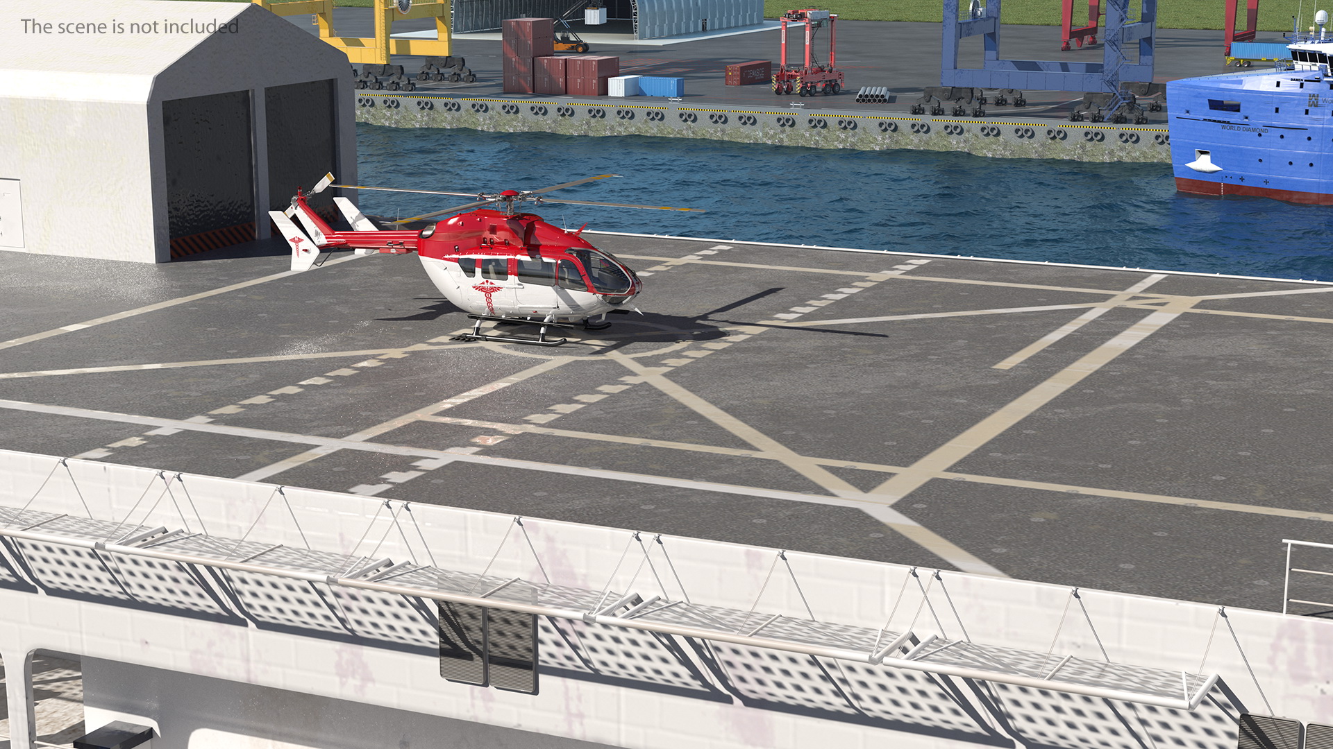 Hospital Ship with Medical Helicopter 3D