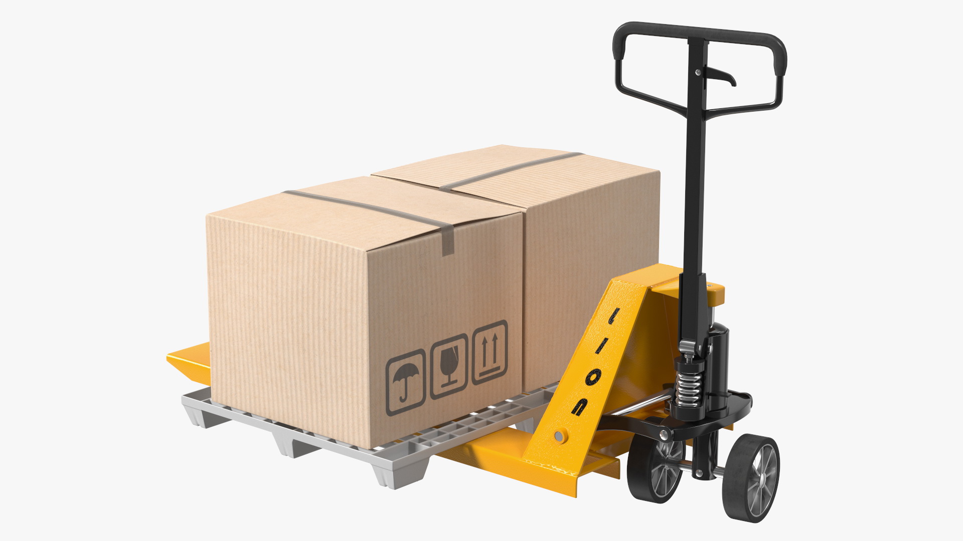 3D model Hand Pallet Truck Lion with Boxes Rigged