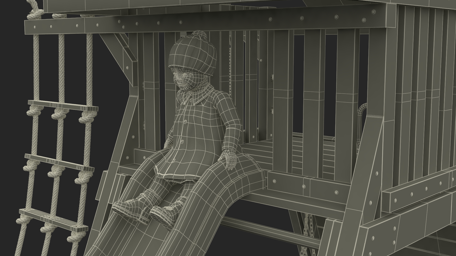 Little Girl on Slide Fur 3D model