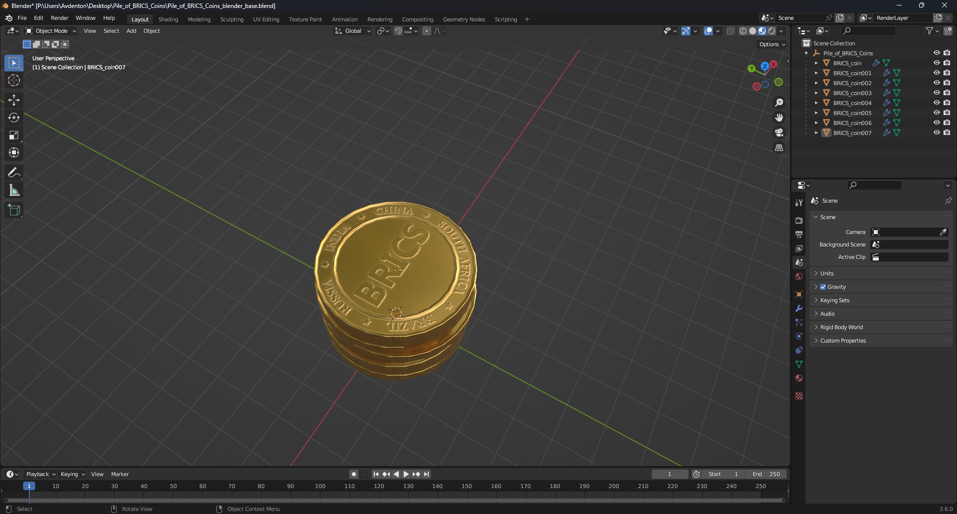 Pile of BRICS Coins 3D model