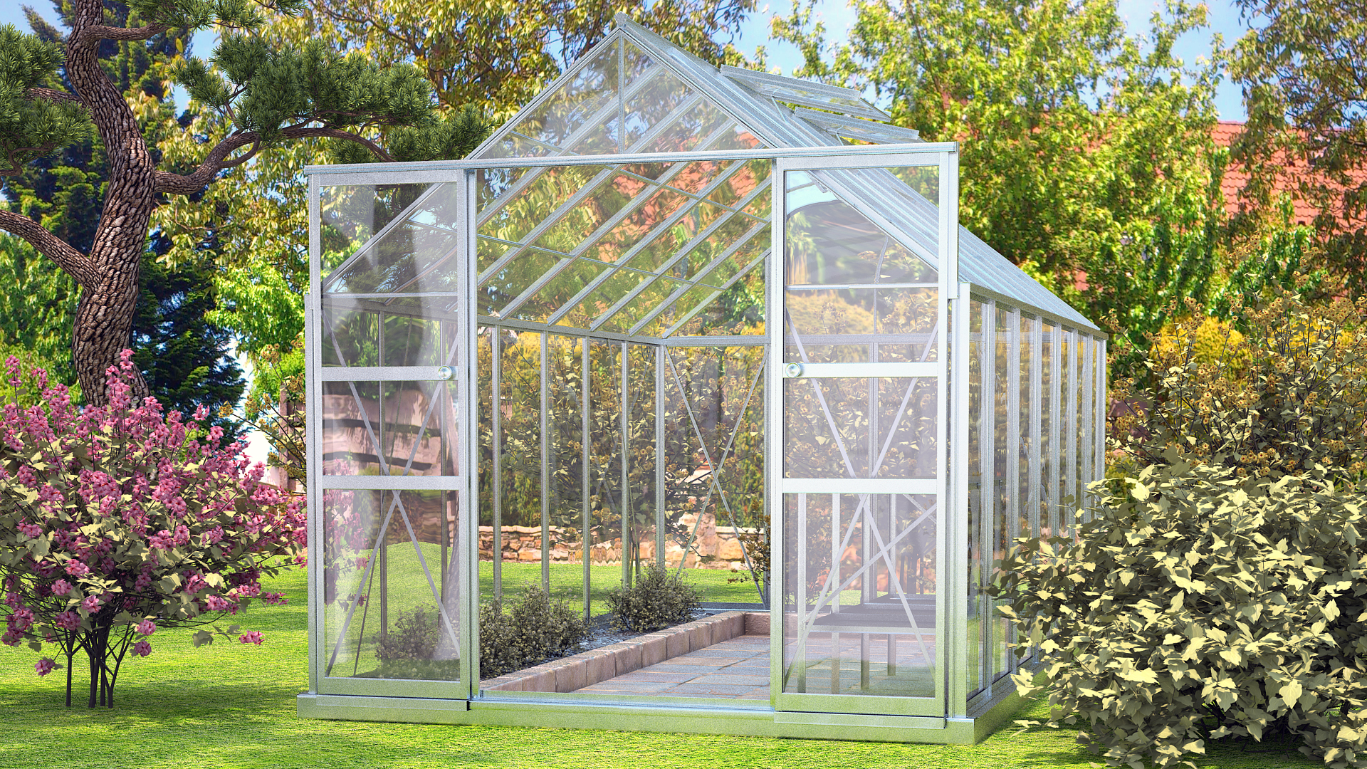 Garden Greenhouse with Rack 3D