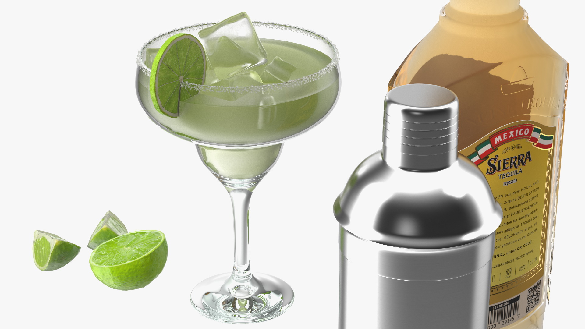 3D Margarita Cocktail Glass with Bottle