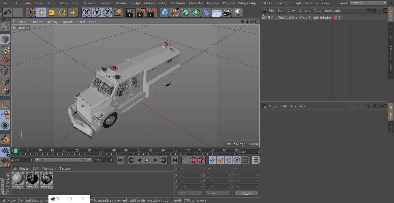 Anti Riot Vehicle White Simple Interior 3D model