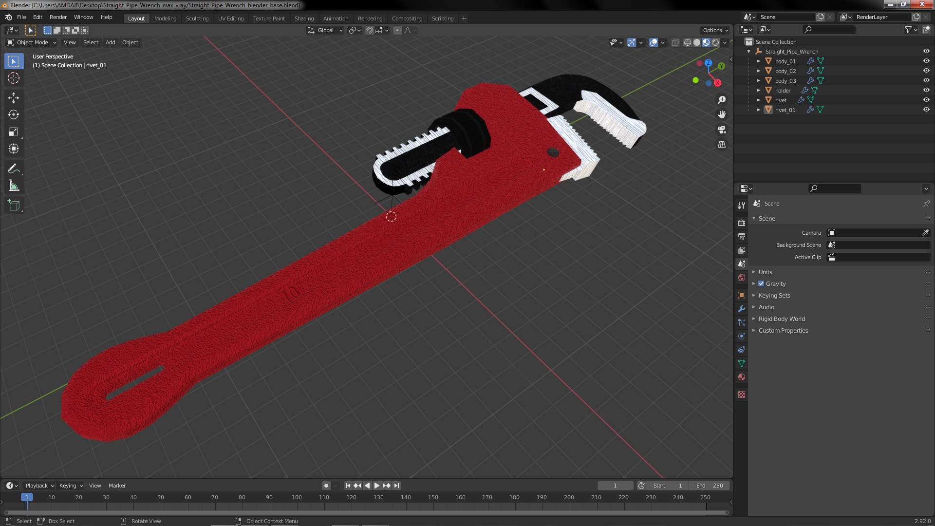 3D model Straight Pipe Wrench