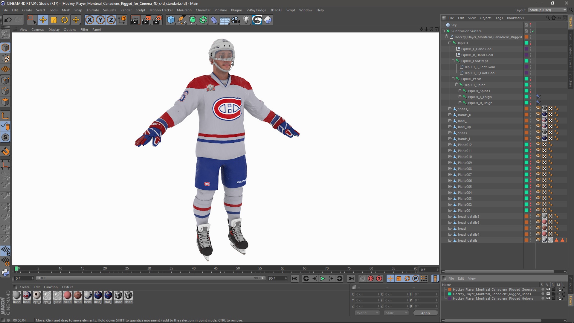 3D Hockey Player Montreal Canadiens Rigged for Cinema 4D model