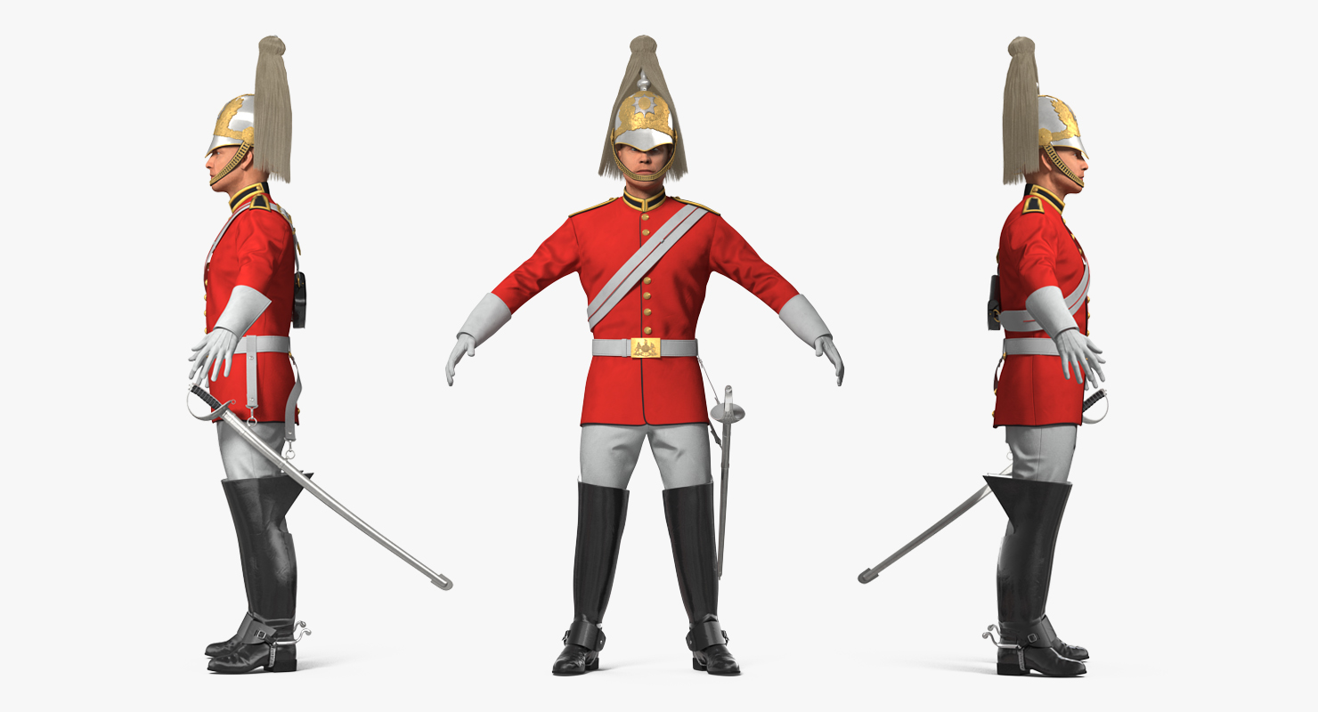 3D model British Royal Lifeguard Cavalry Soldier with Fur Rigged