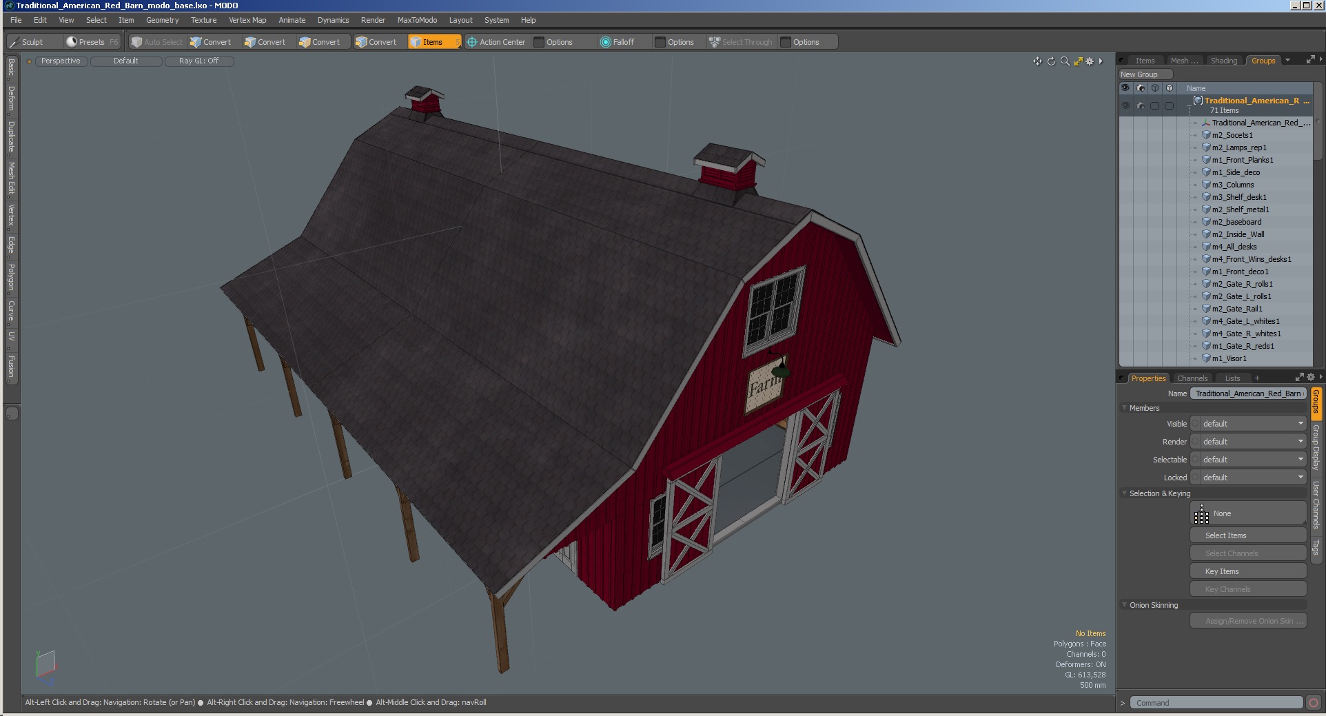 Traditional American Red Barn 3D model