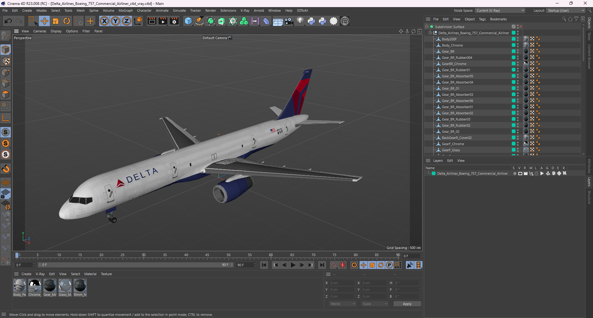 3D model Delta Airlines Boeing 757 Commercial Airliner