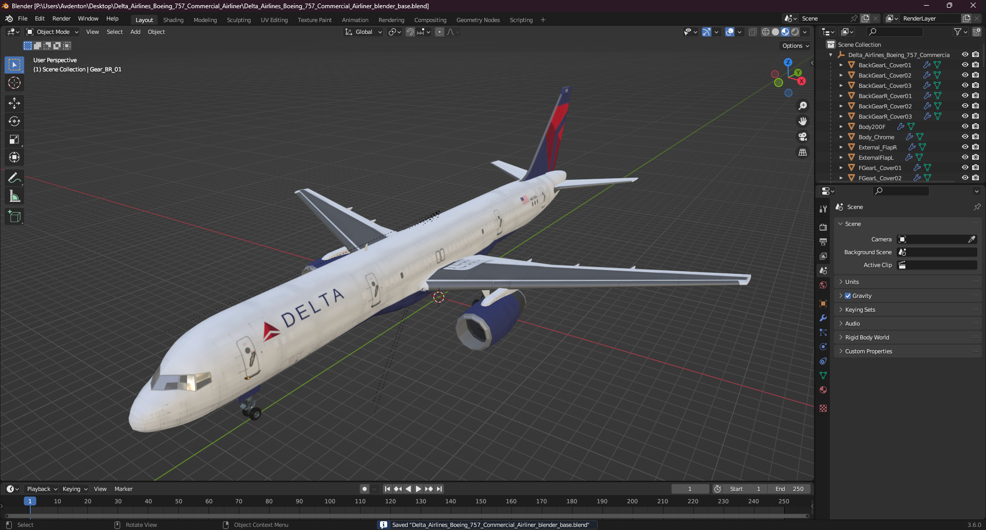 3D model Delta Airlines Boeing 757 Commercial Airliner