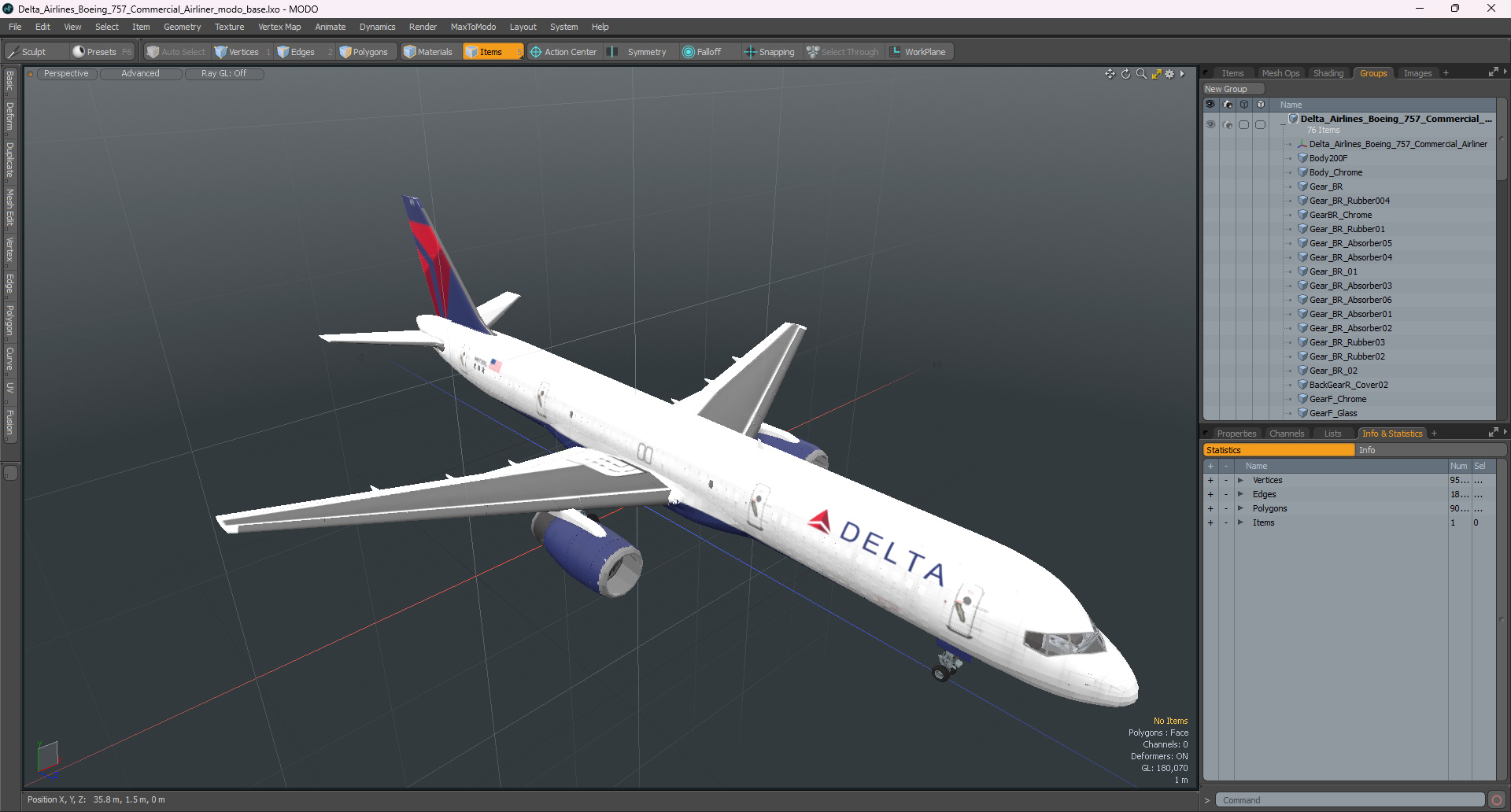 3D model Delta Airlines Boeing 757 Commercial Airliner