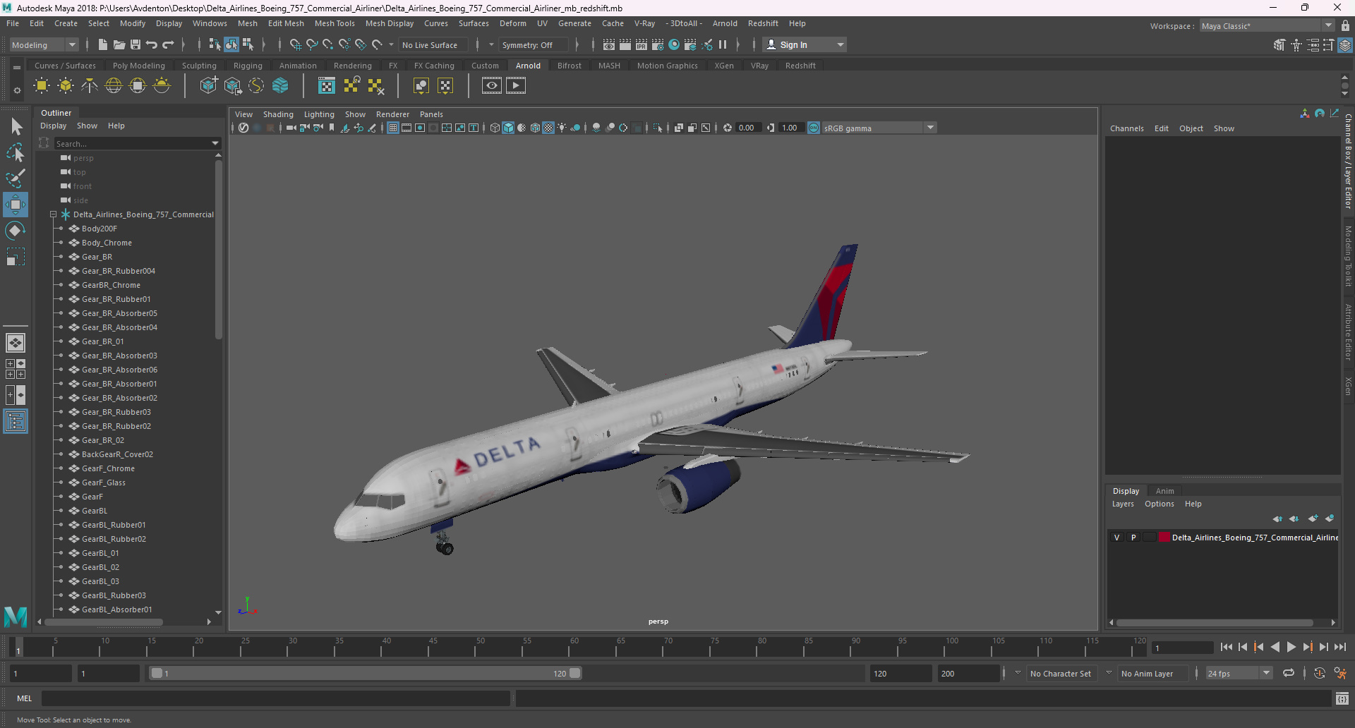 3D model Delta Airlines Boeing 757 Commercial Airliner