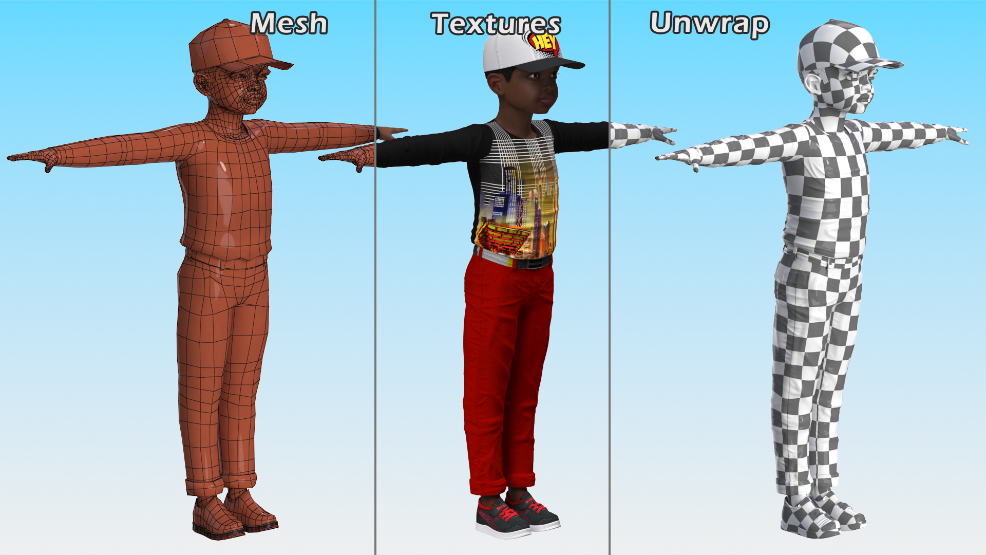 3D model Black Child Boy Street Style Rigged