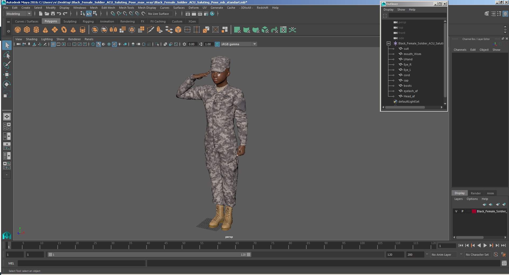 3D Black Female Soldier ACU Saluting Pose model