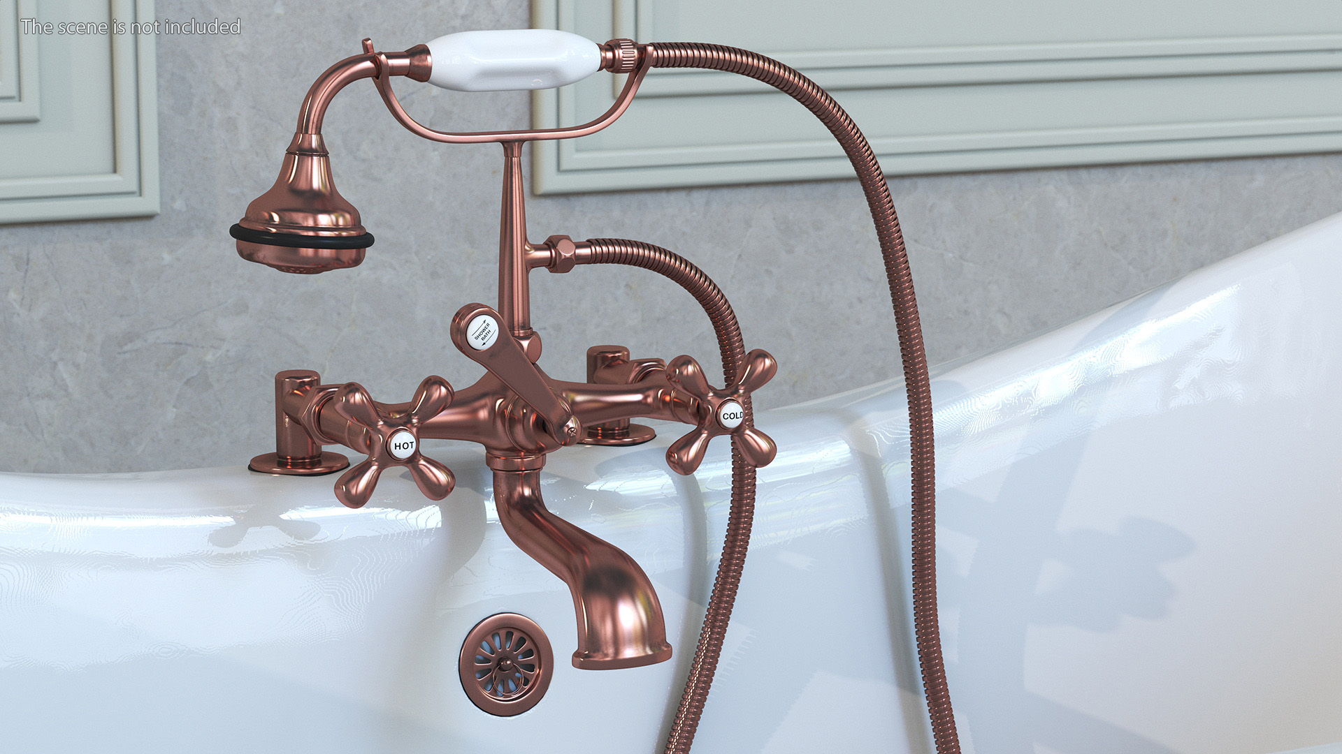 Luxury Antique Bath with Copper Mixer Shower 3D model