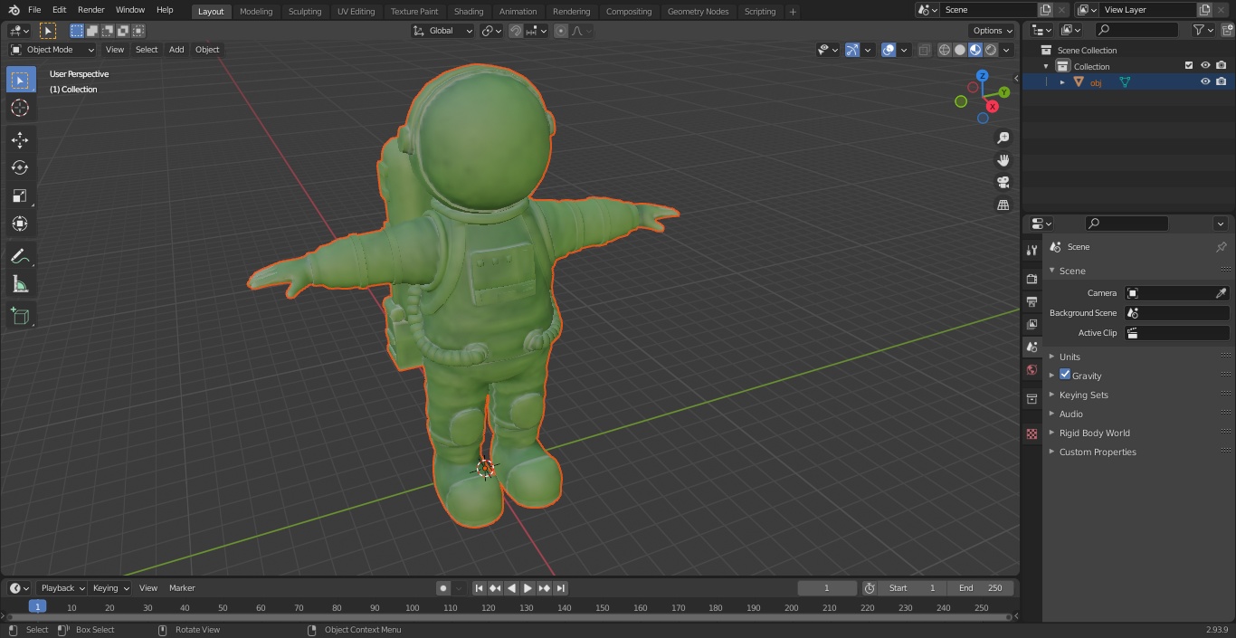 3D Astronaut Toy Character Green T-pose