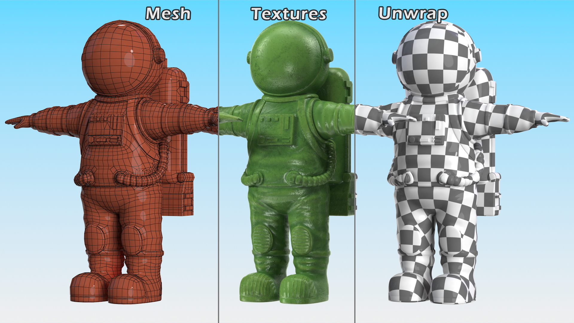 3D Astronaut Toy Character Green T-pose