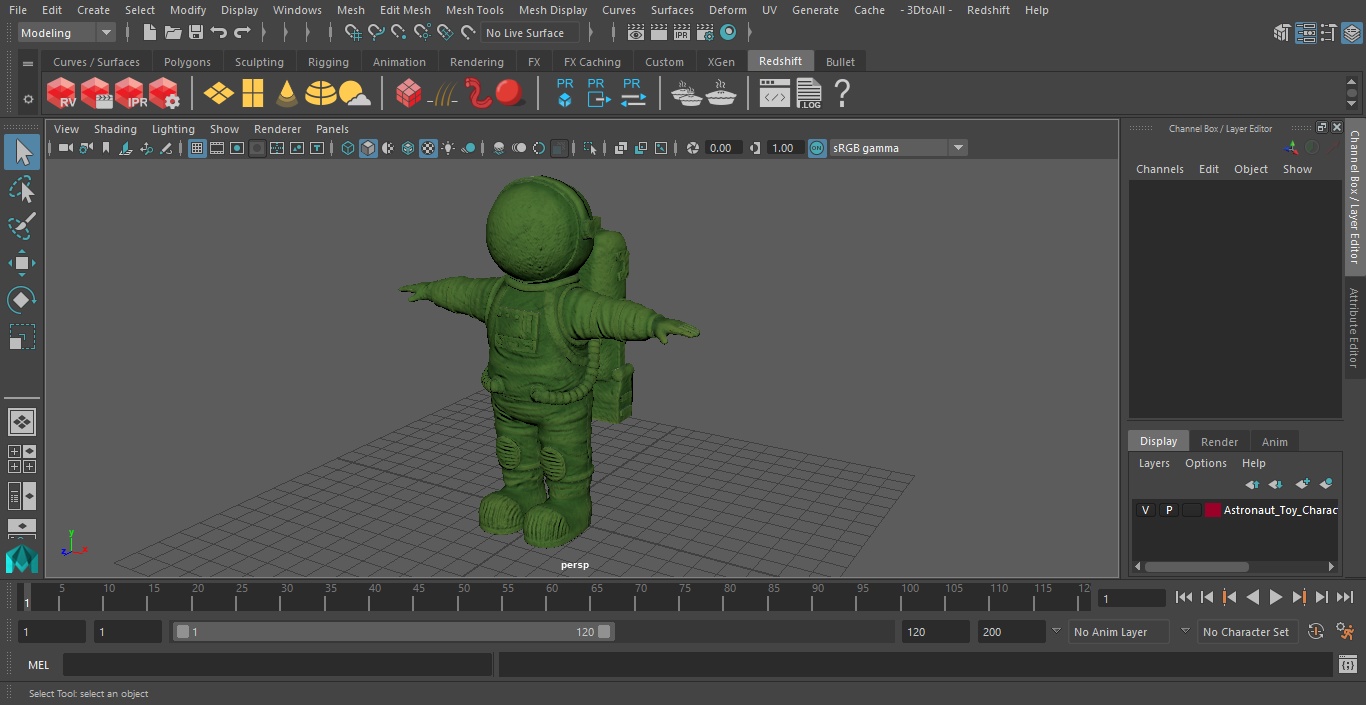 3D Astronaut Toy Character Green T-pose