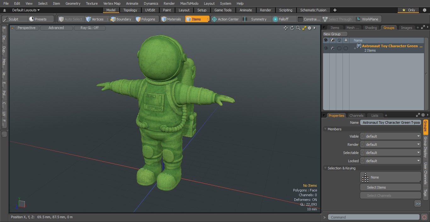 3D Astronaut Toy Character Green T-pose