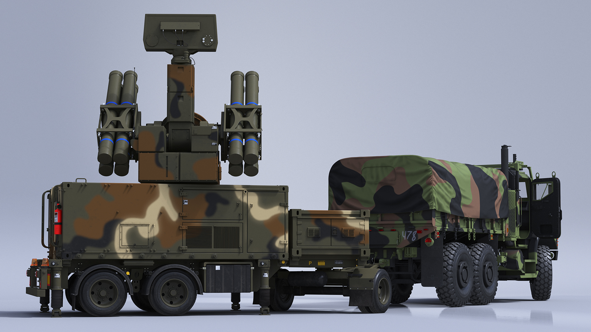 3D Truck with Trailer Air Defense Missile Complex Rigged model