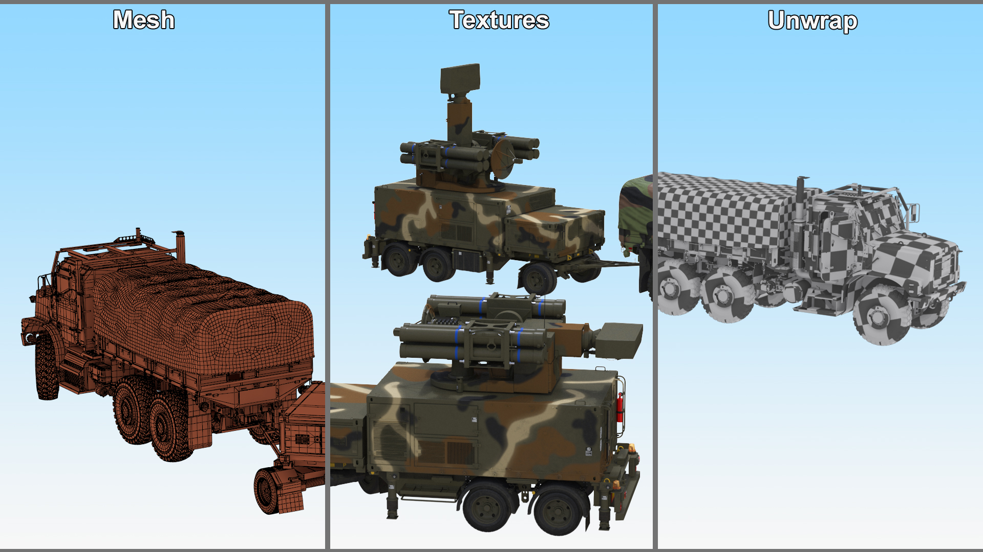 3D Truck with Trailer Air Defense Missile Complex Rigged model