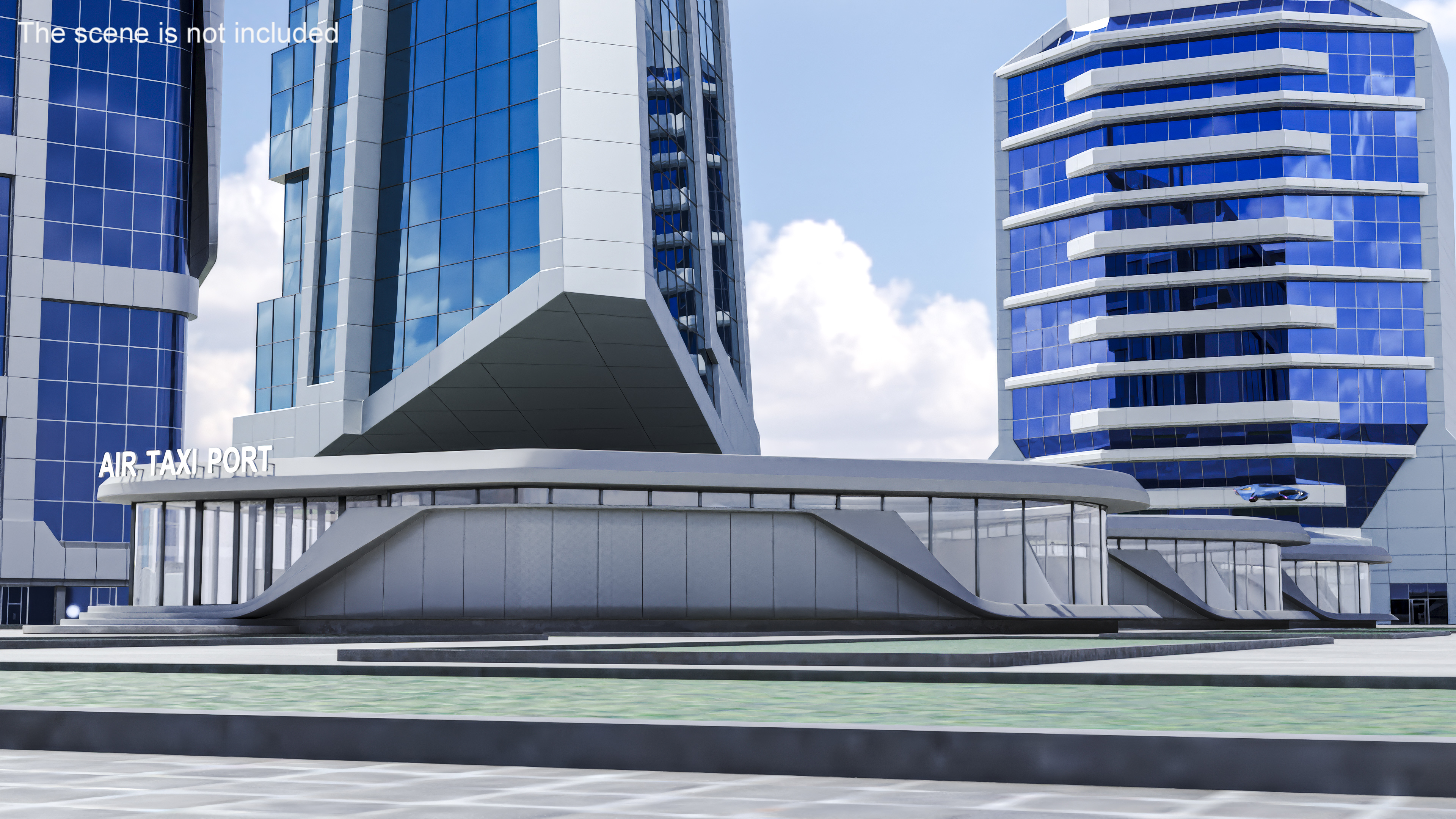 Futuristic Air Taxi Port with Flying Hover Cars 3D