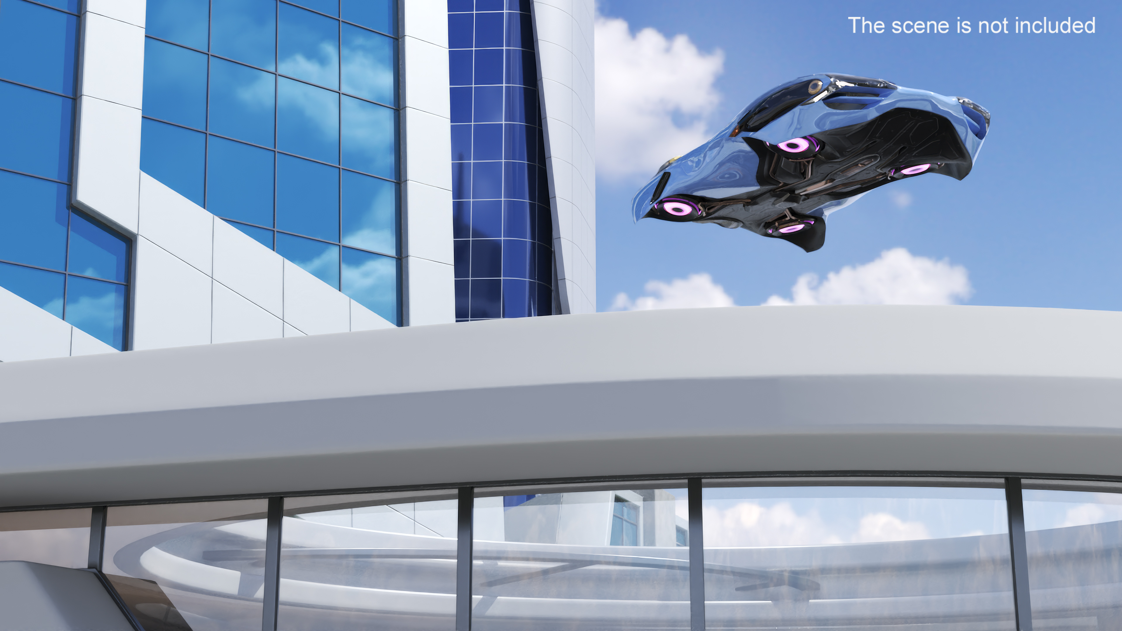 Futuristic Air Taxi Port with Flying Hover Cars 3D