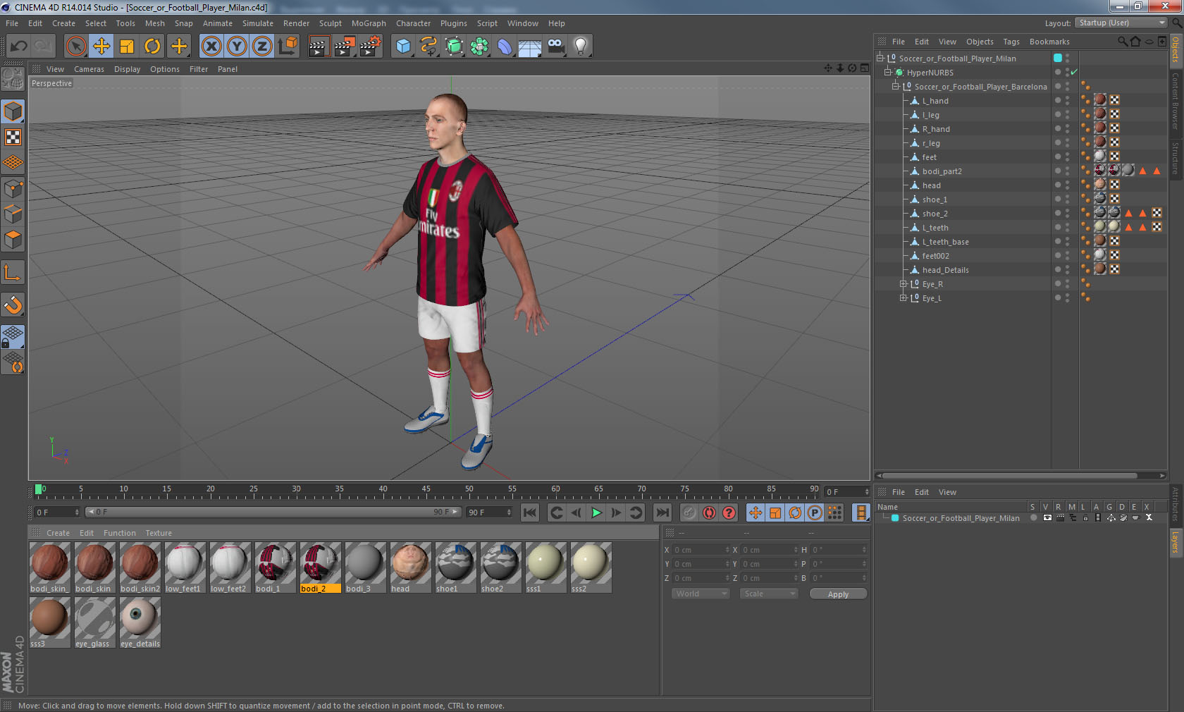 3D Soccer or Football Player Milan