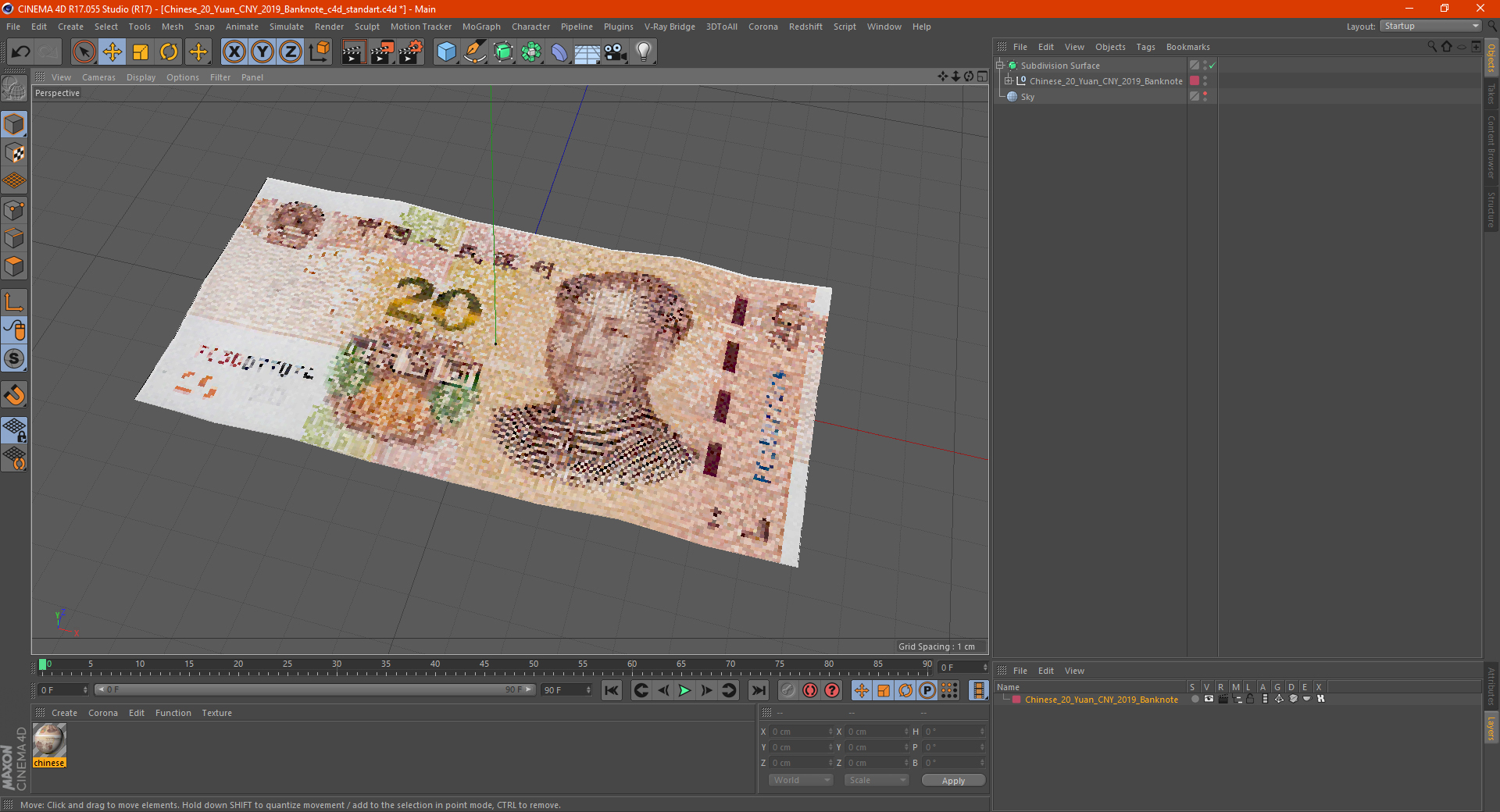 3D Chinese 20 Yuan CNY 2019 Banknote model