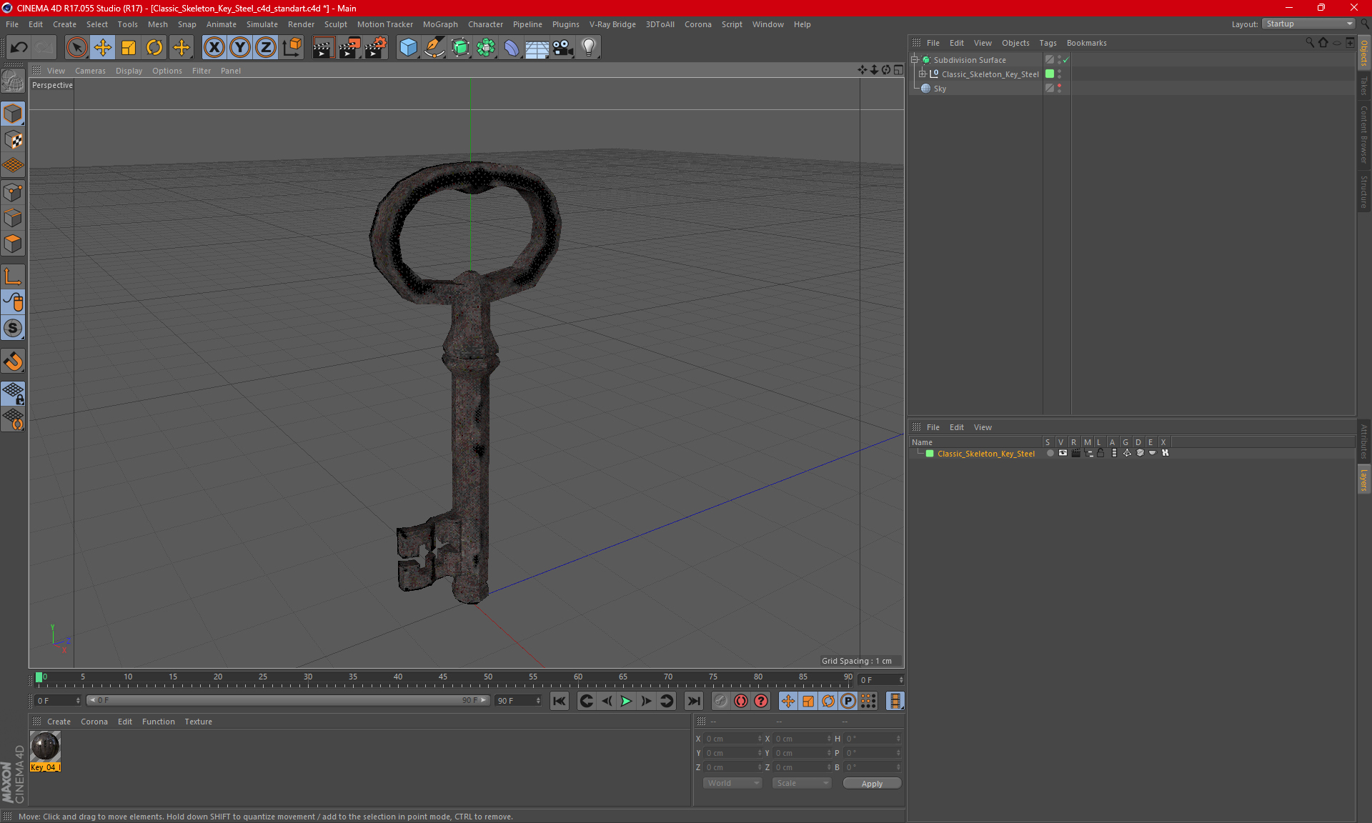 3D Classic Skeleton Key Steel