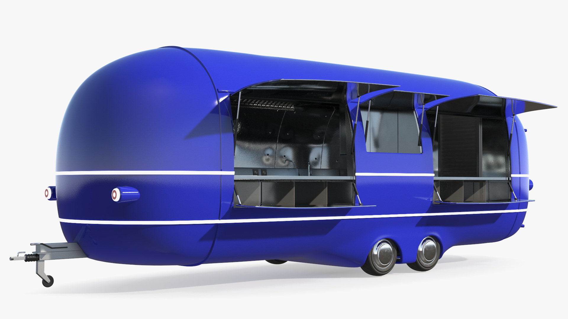 3D model Round Food Trailer Blue Rigged