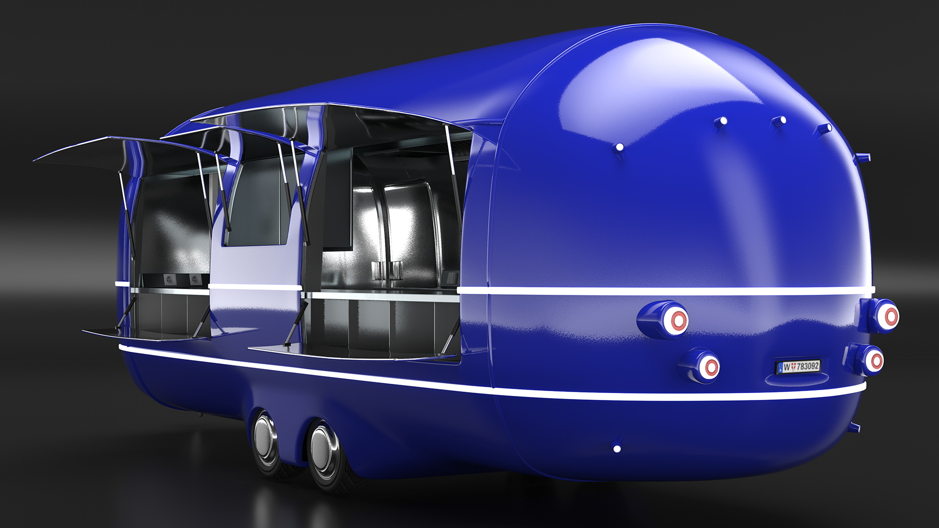 3D model Round Food Trailer Blue Rigged