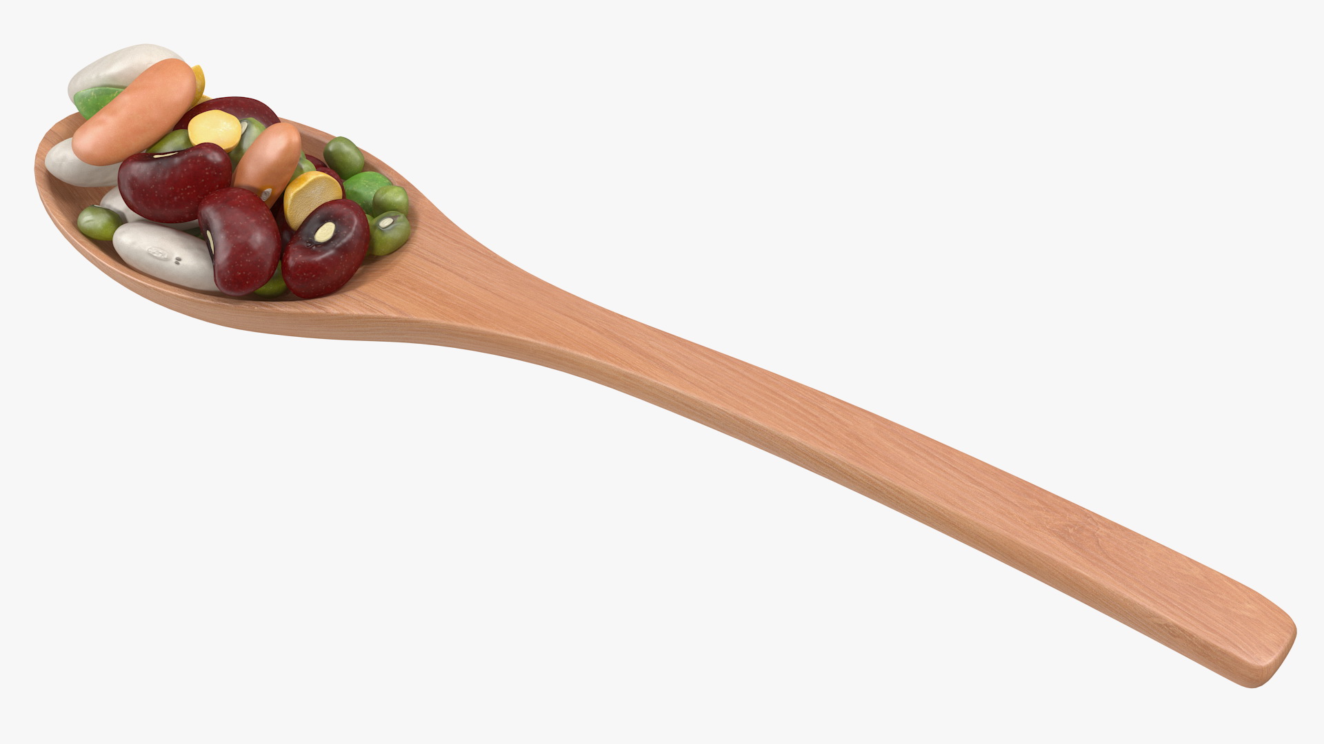 3D Wooden Spoon Filled With Mixed Beans